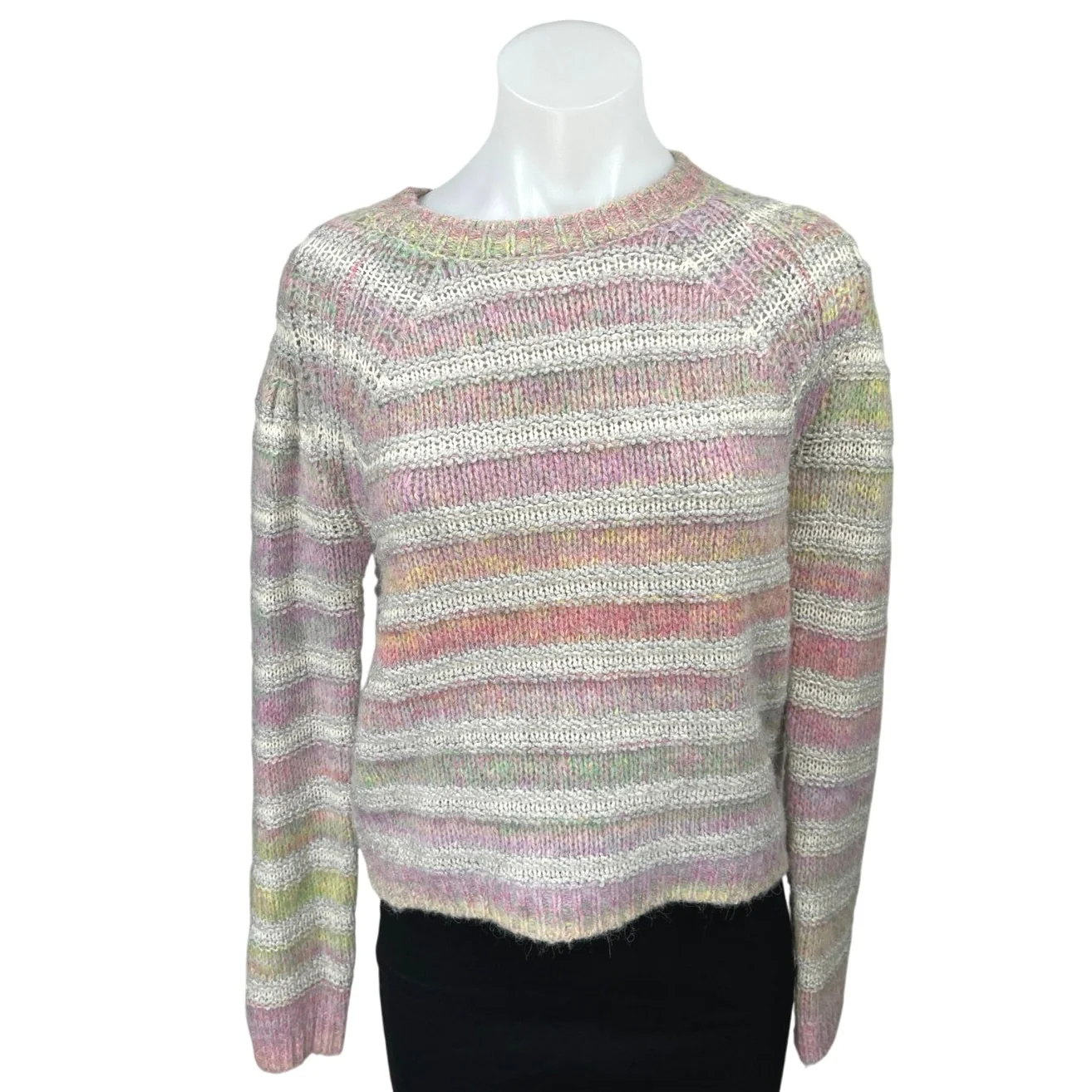 Intermix Pink Multicolor Rainbow Striped Wool Knit Long Sleeve Sweater Top Sz XS