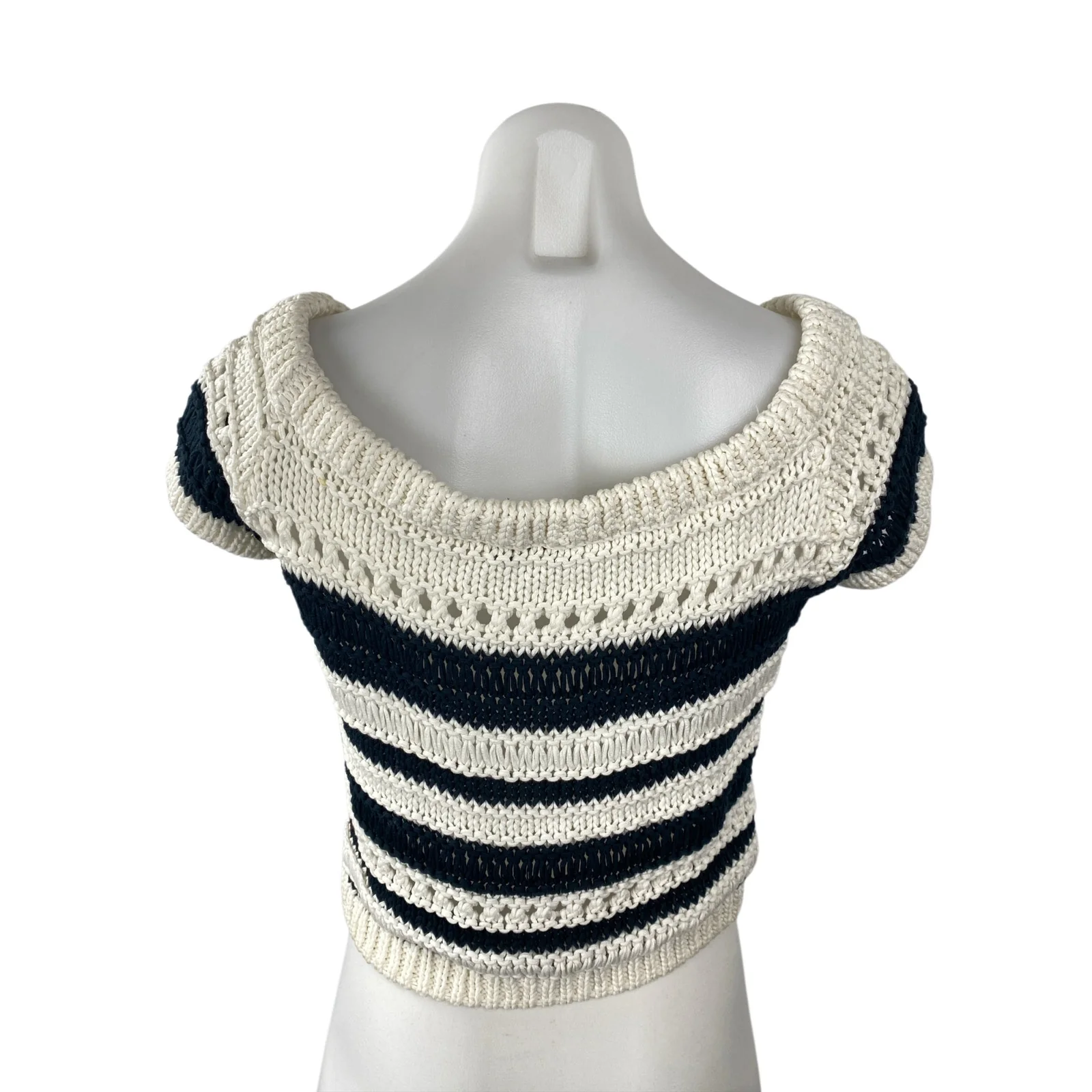 Intermix Yulani Striped Crochet Off Shoulder Short Sleeve Crop Blouse Top Size S - Image 4