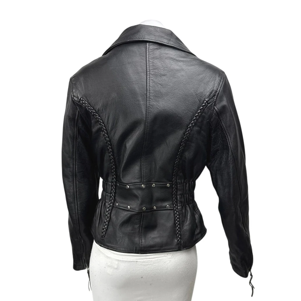 Interstate Leather Genuine Black Long Sleeve Zip Up Biker Motorcycle Jacket XS - Image 2