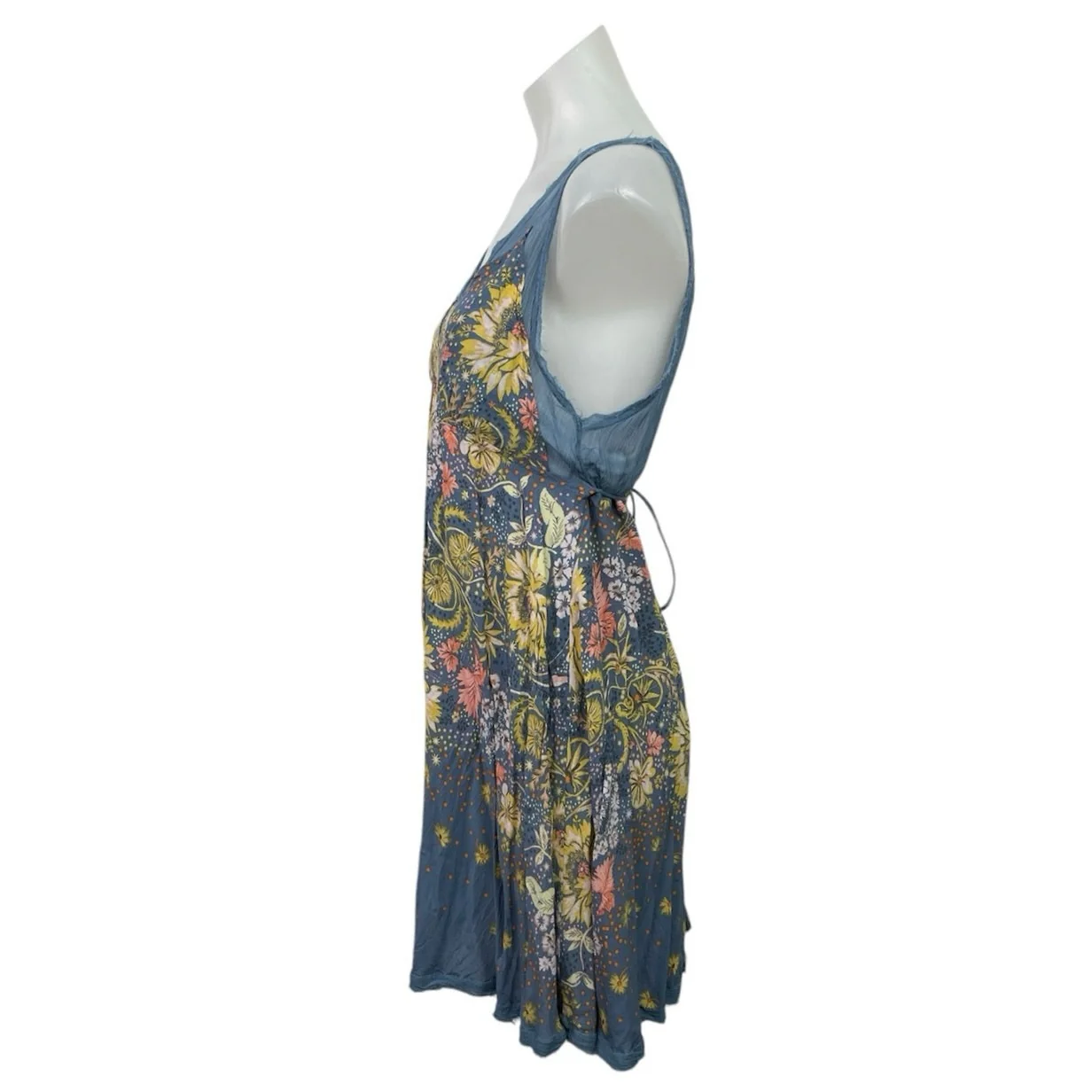 Intimately Free People Blue Sheer Floral Sleeveless Mini A-Line Tank Dress Sz M - Image 2