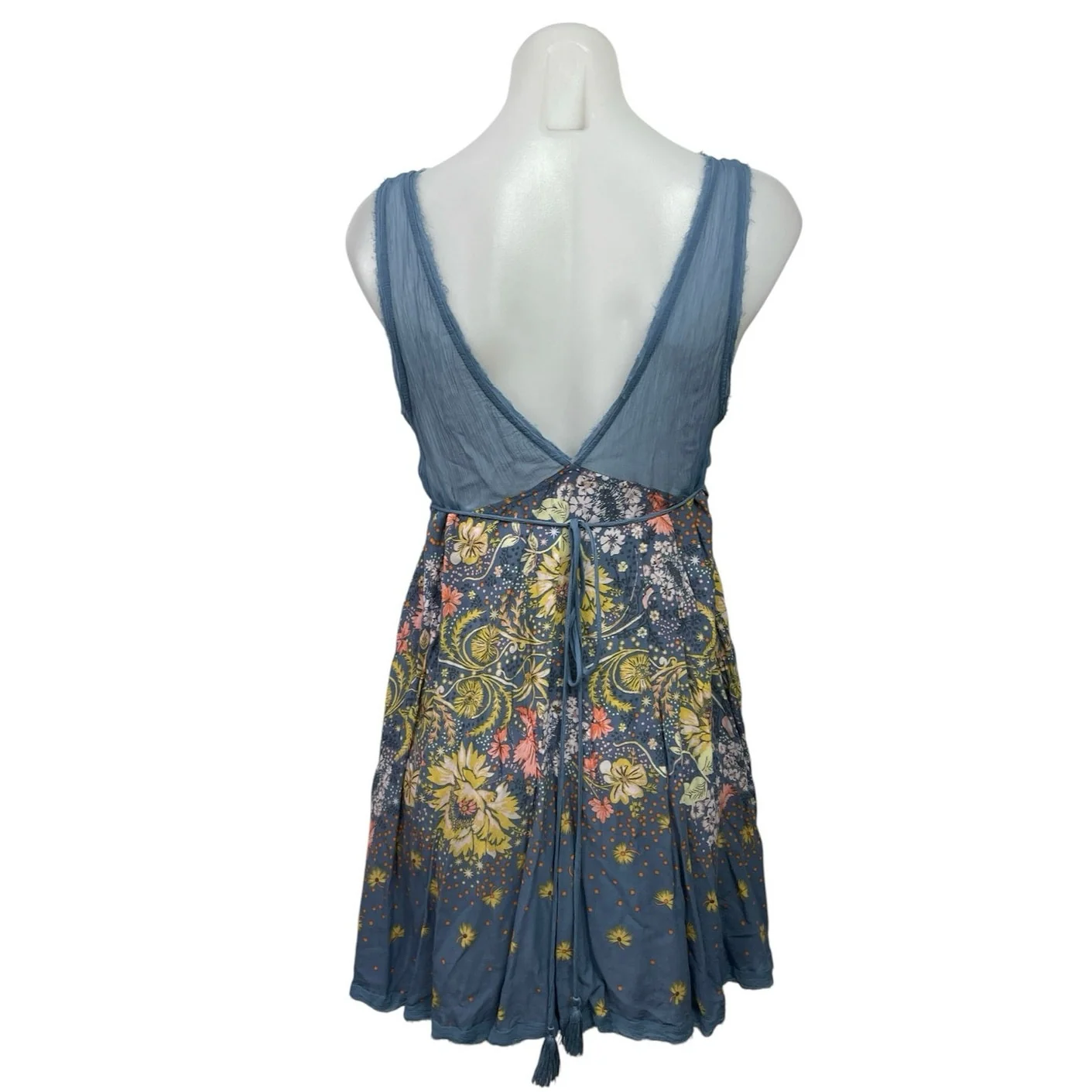 Intimately Free People Blue Sheer Floral Sleeveless Mini A-Line Tank Dress Sz M - Image 3