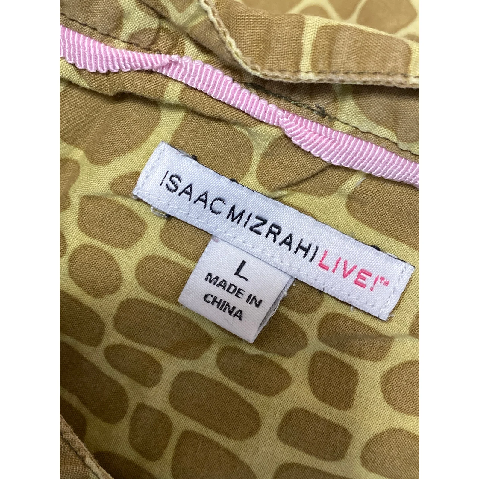 Isaac Mizrahi Live Women's Tan Snakeskin Pintucked Button Up Shirt Top Size L - Image 3