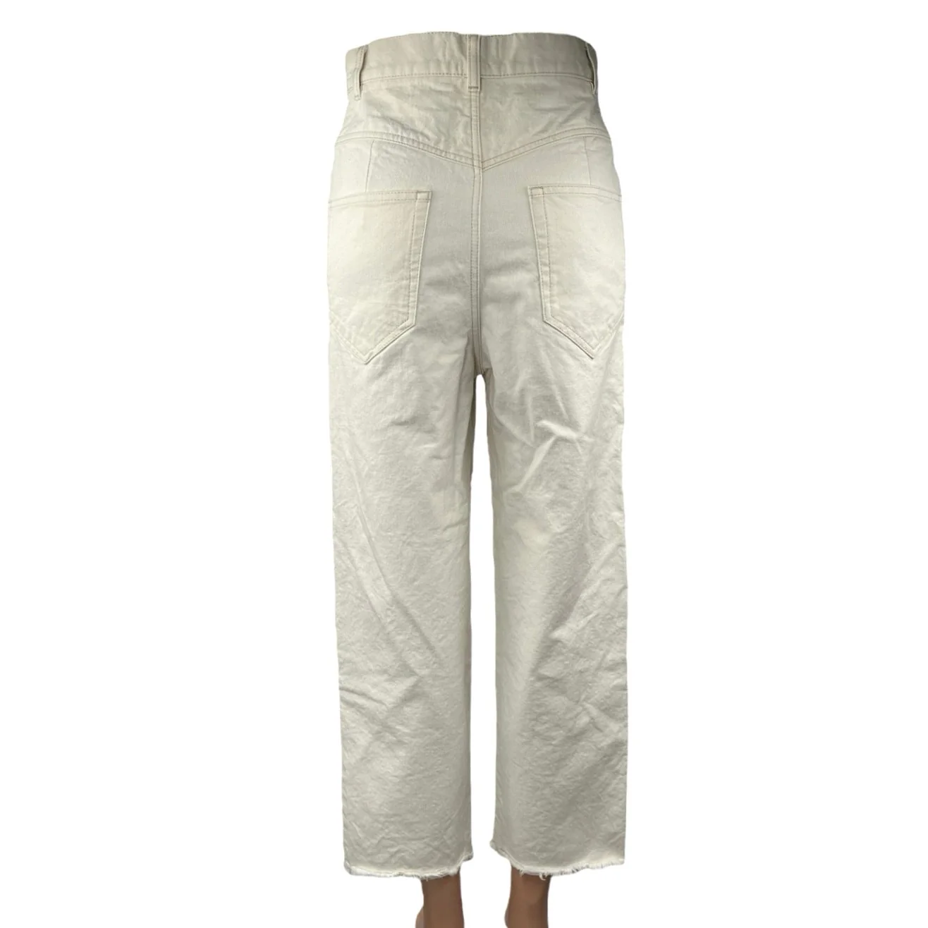 Isabel Marant Women's Cream Raw Hem High Rise Wide Leg Cropped Denim Jeans Sz 34 - Image 3