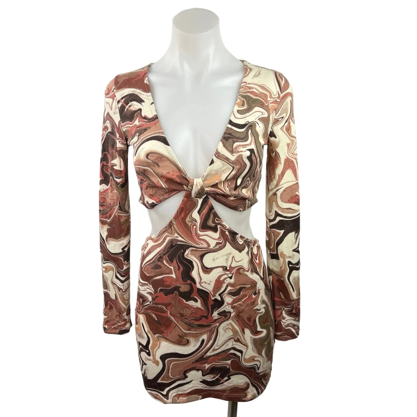 Isalis Multi Abstract Print V Neck Long Sleeve Cut Out Mini Sheath Dress Size S