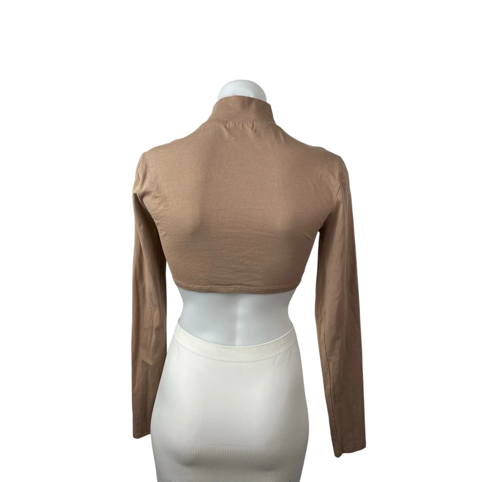 Isalis Womens Brown Tan Cutout Ruched Tie Keyhole Knot Mock Neck Crop Top Size M - Image 4