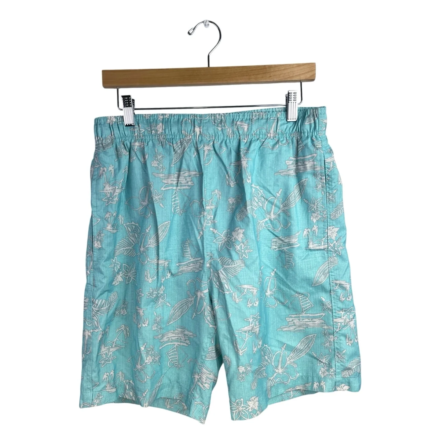 Island Inspired Men's Blue White Floral Pull On Swim Trunks Board Shorts Size M
