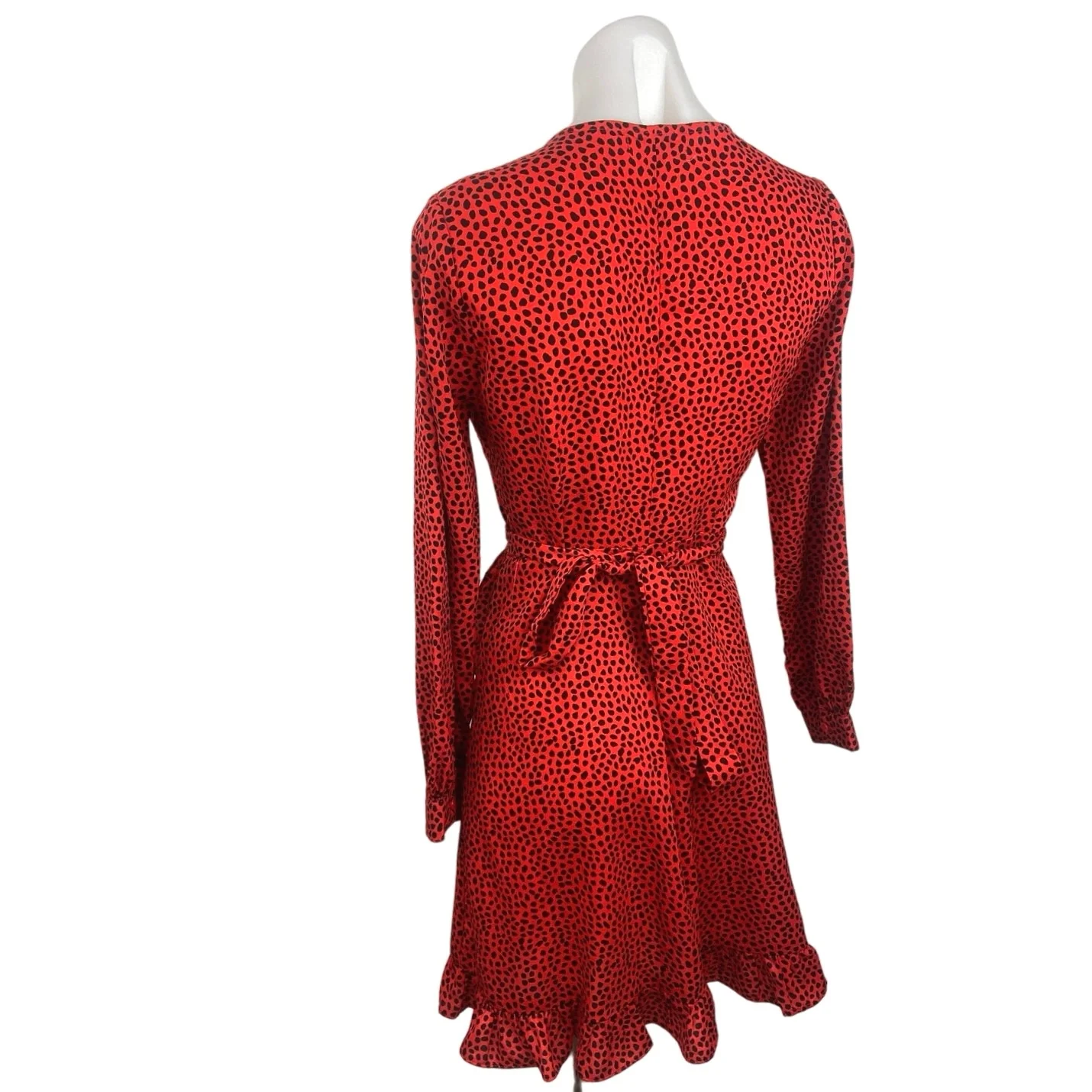 IVIVI Red Animal Leopard Print V-neck Ruffle Long Sleeve Mini Wrap Dress Size S - Image 2