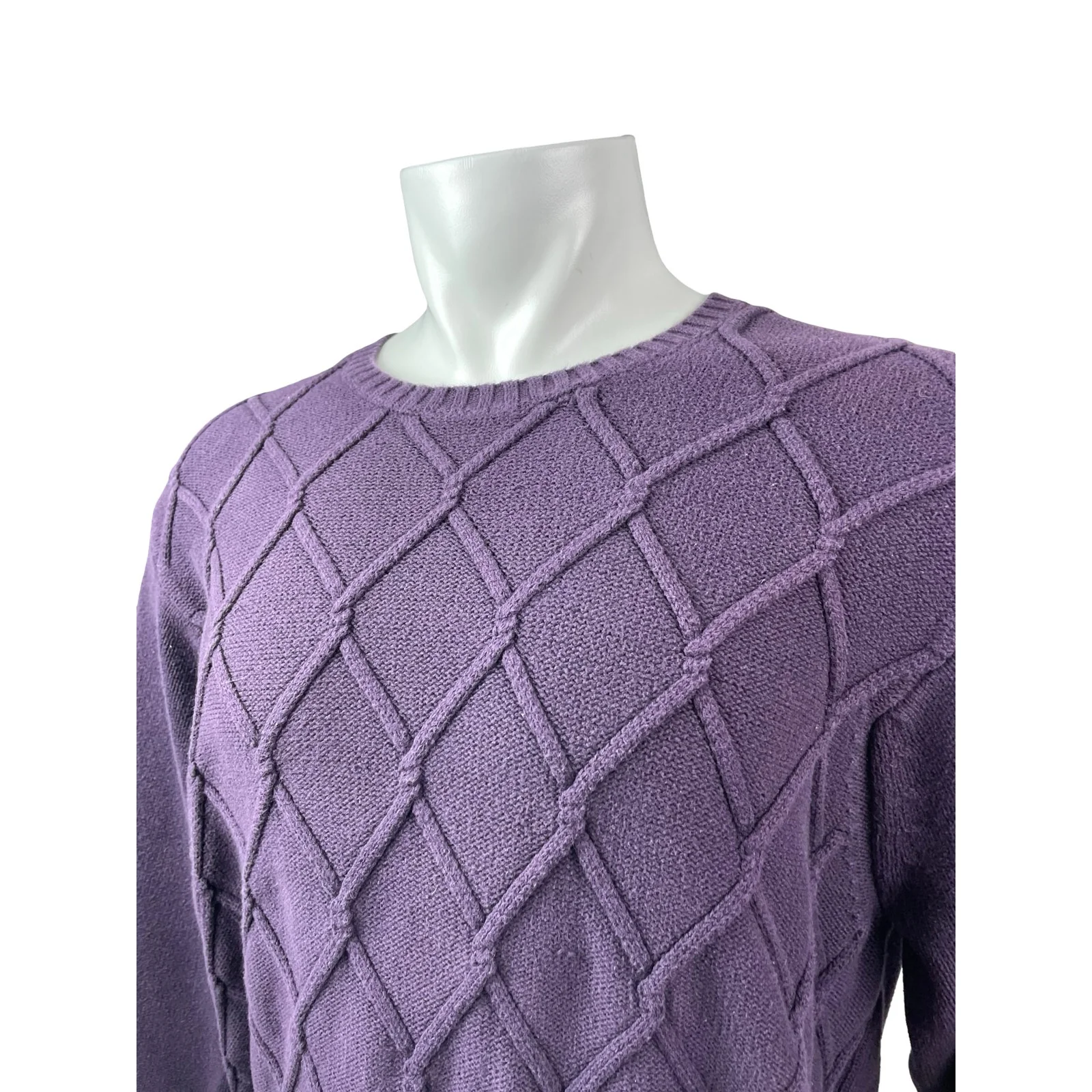 Izod Purple Diamond Cable Knit Long Sleeve Athletic Sweatshirt Sweater Top Sz XL - Image 3