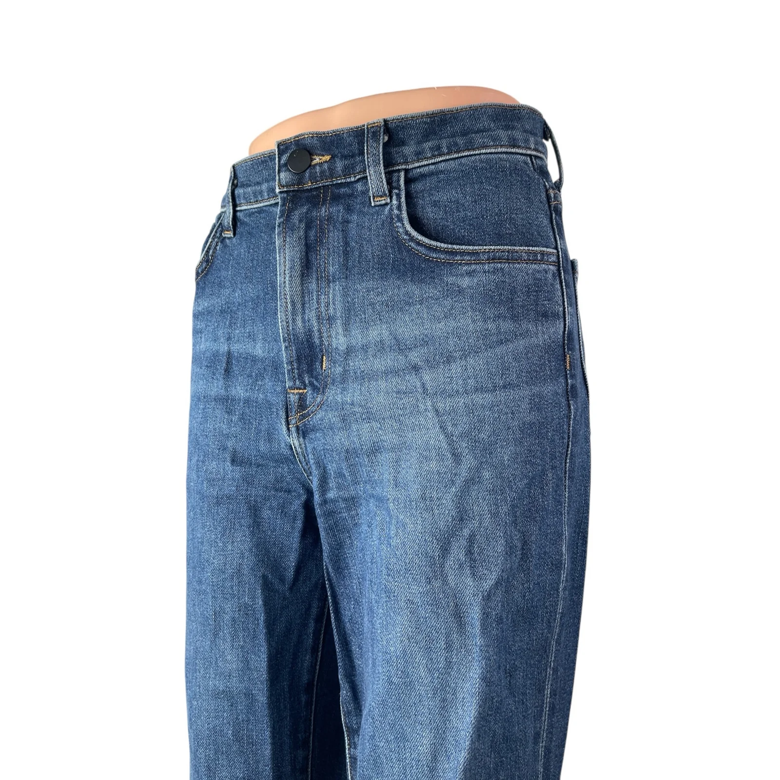 J. Brand Women's Blue Raw Frayed Hem High Rise Straight Denim Jeans Pants Sz 27 - Image 2