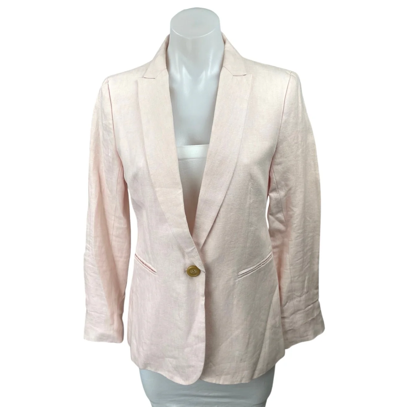 J by J.Crew Pink 100% Linen Single Button Peak Lapel Blazer Coat Jacket Size 2
