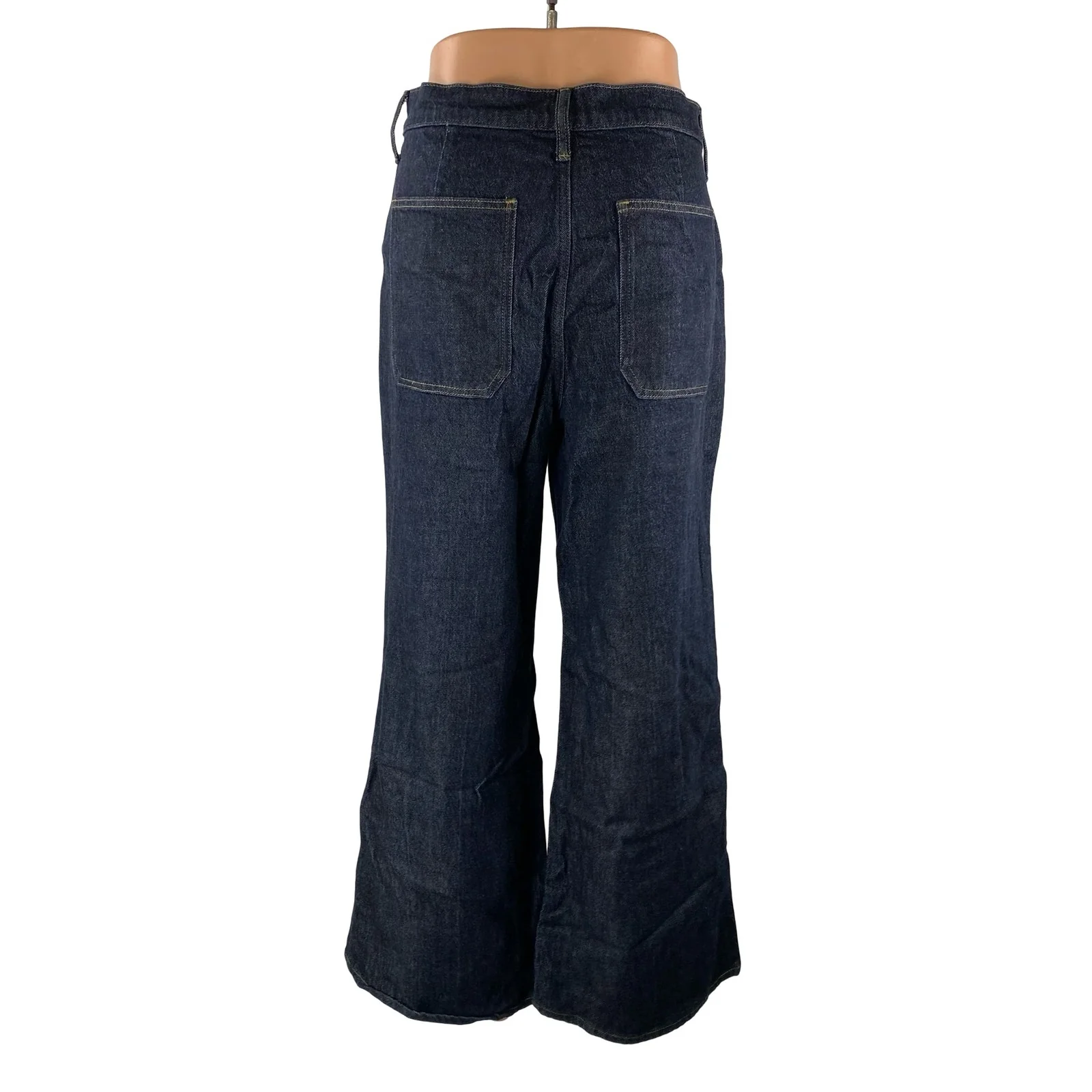 J.Crew 1996 Denim Trousers Blue Dark Wash High Rise Flare Wide Leg Jeans Size 30 - Image 4
