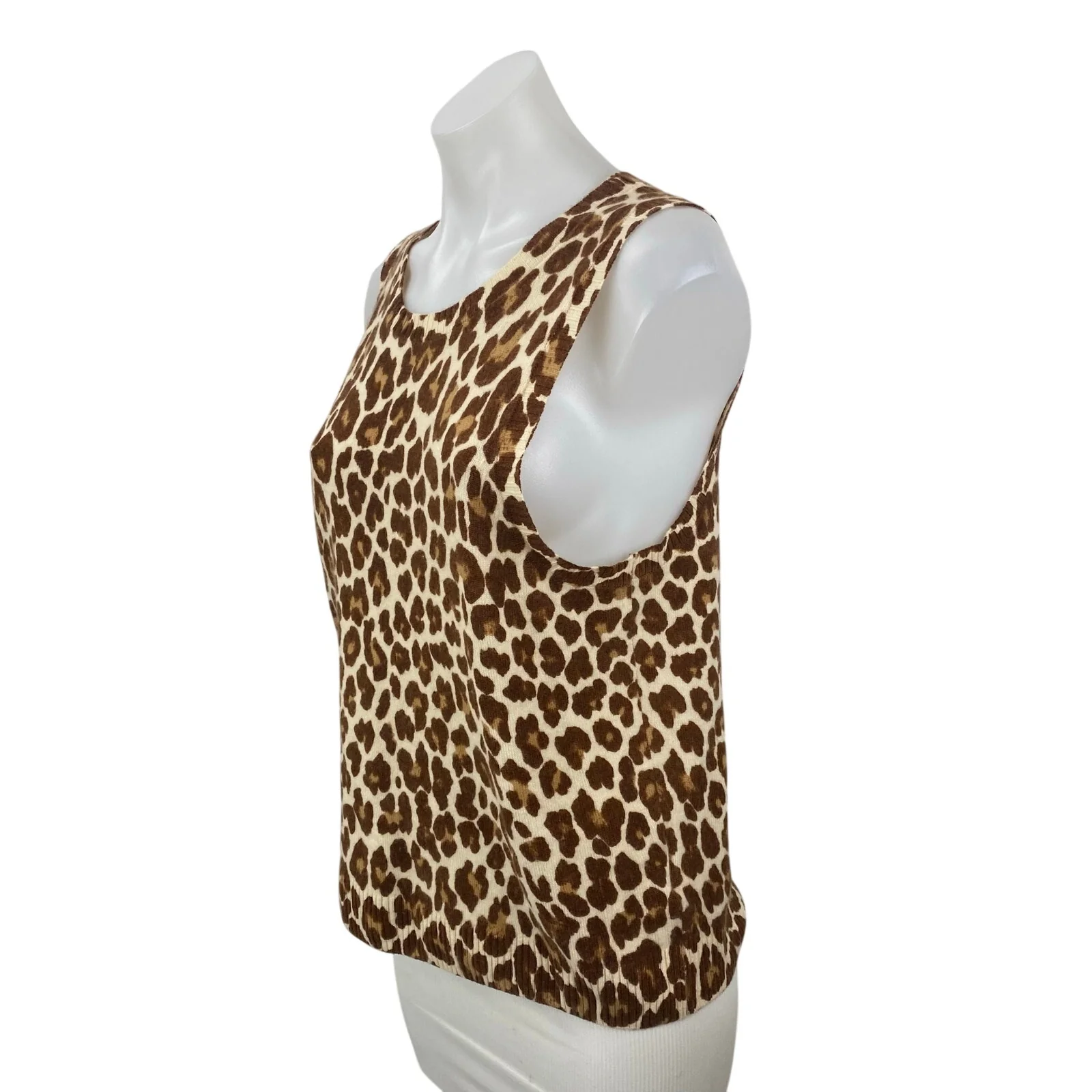 J.Crew Beige Leopard 100% Cashmere Sleeveless Knit Sweater Vest Tank Top Size L - Image 3