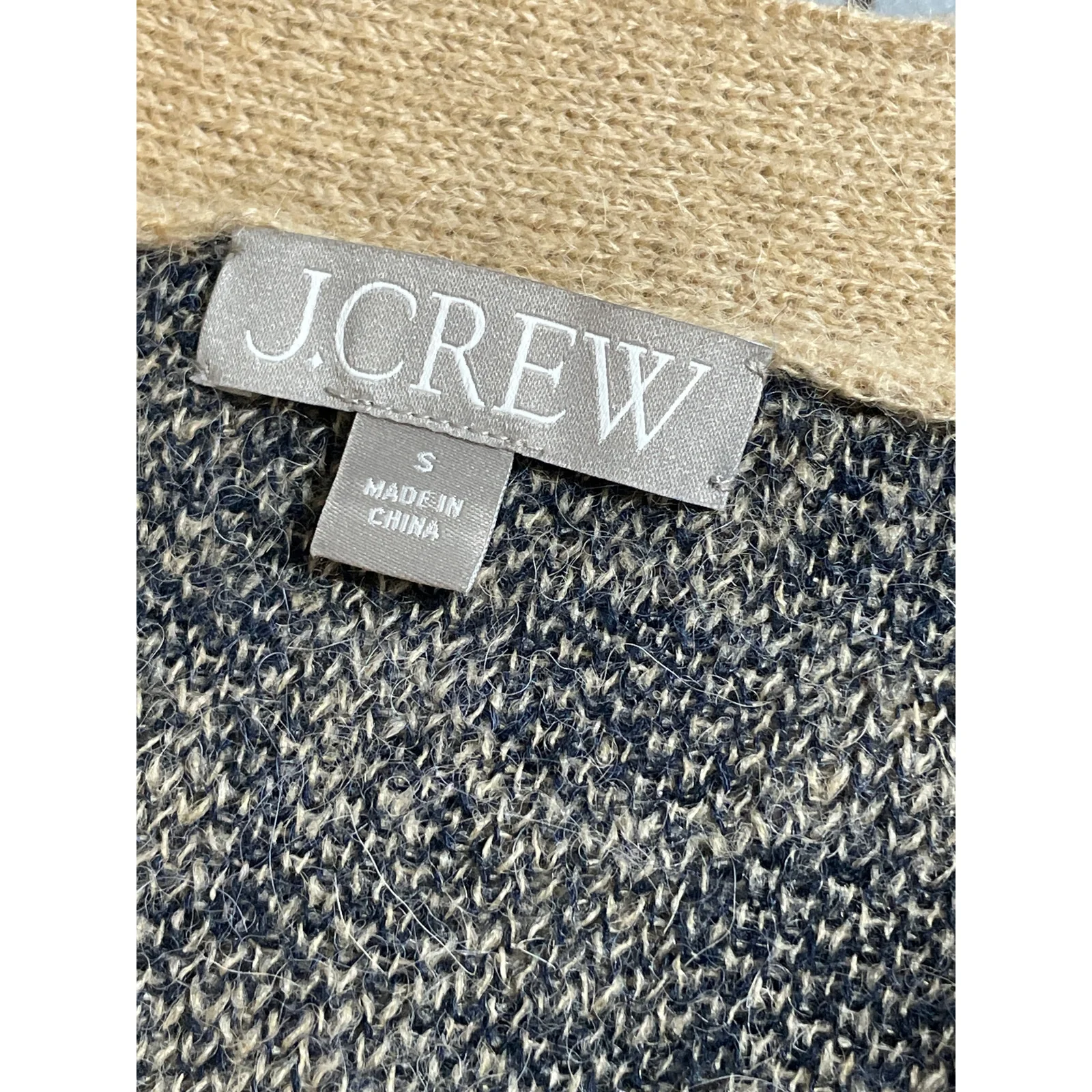 J.Crew Black Beige Checkered Wool Alpaca V Neck Cropped Cardigan Sweater Top S - Image 5