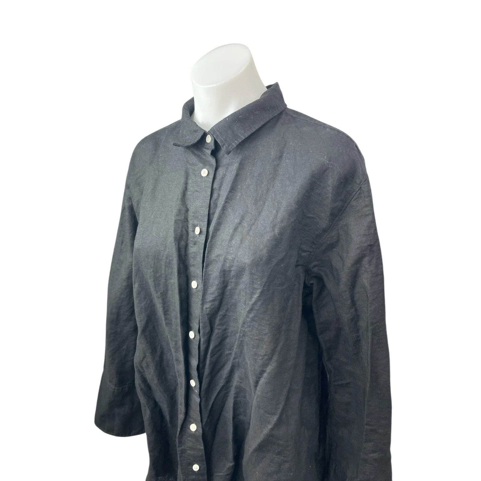 J.Crew Black Linen Long Sleeve Relaxed Button Down Mini Beach Shirt Dress Sz M - Image 2
