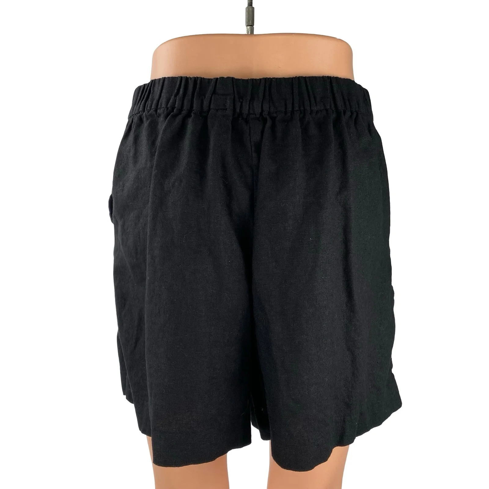 J.Crew Black Linen Pleated High Rise Casual Lounge Wide Leg Summer Shorts Size 6 - Image 4
