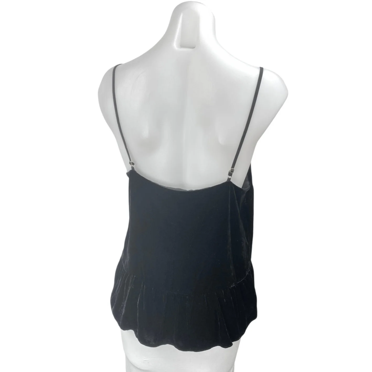 J.Crew Black Velvet Velour Sleeveless V Neck Ruffle Cami Camisole Tank Top Sz 8 - Image 2