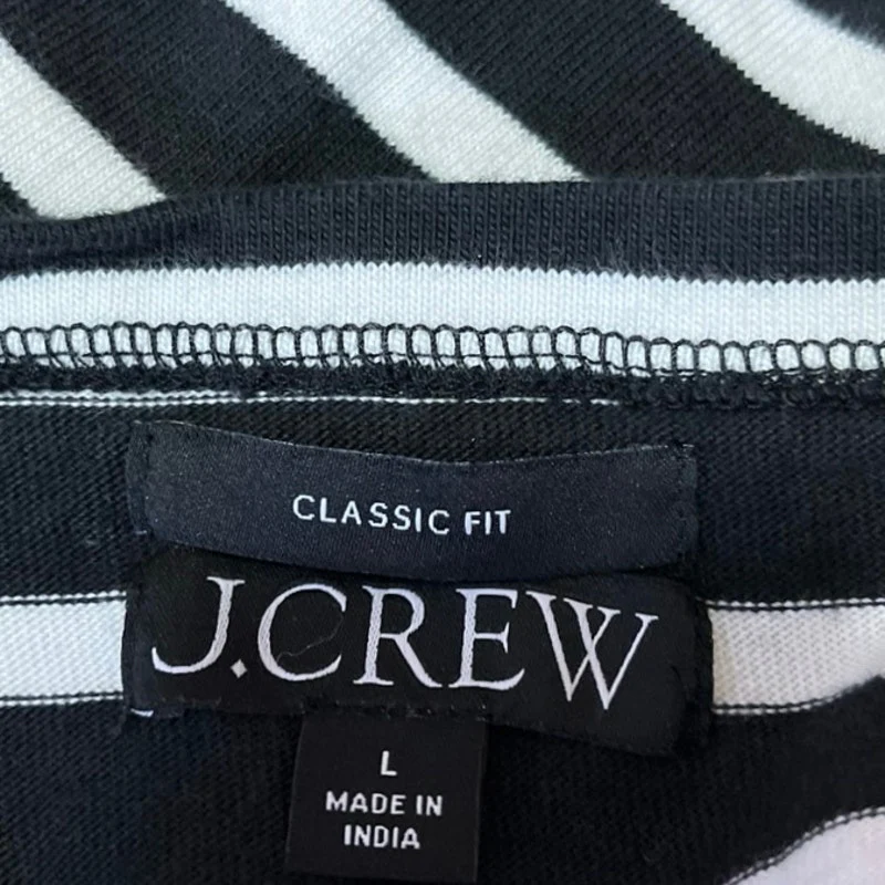 J.Crew Black & White Striped Long Sleeve Classic Fit T Shirt Tee Top Size L - Image 3