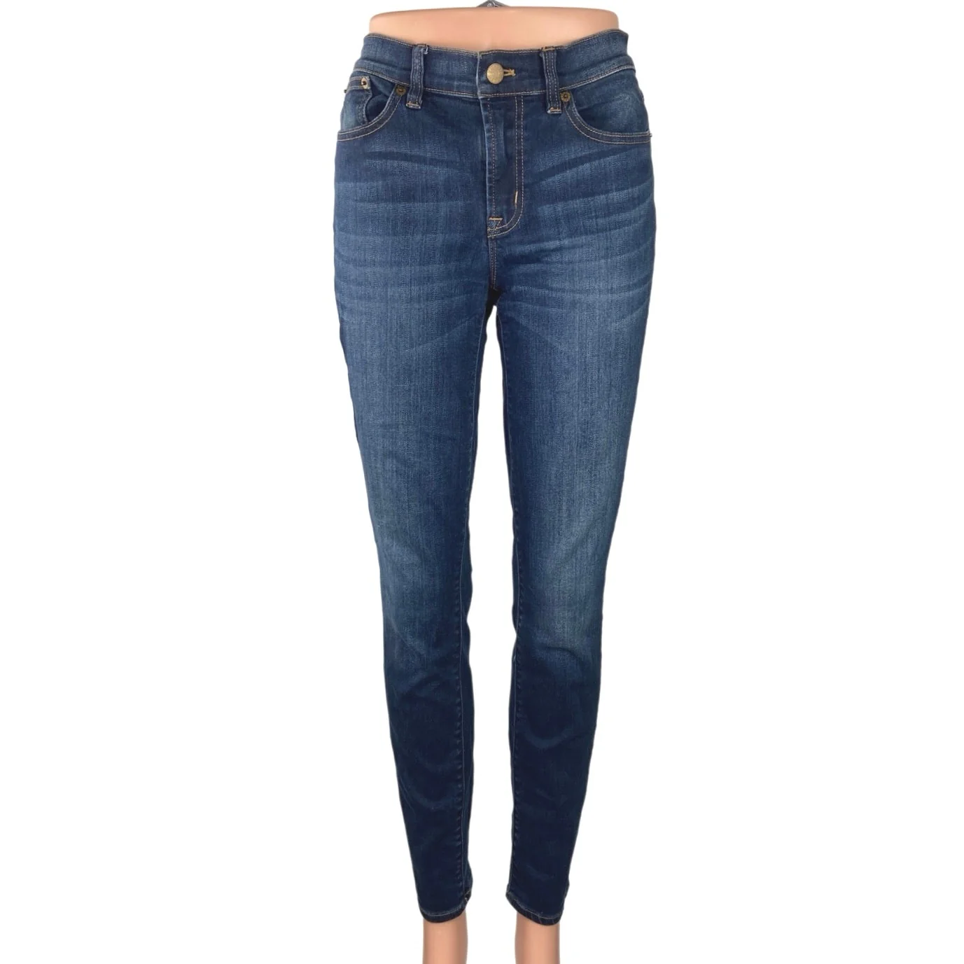 J. Crew Blue Denim Dark Wash Mid Rise Stretch Faded Skinny Jeans Size 28/30