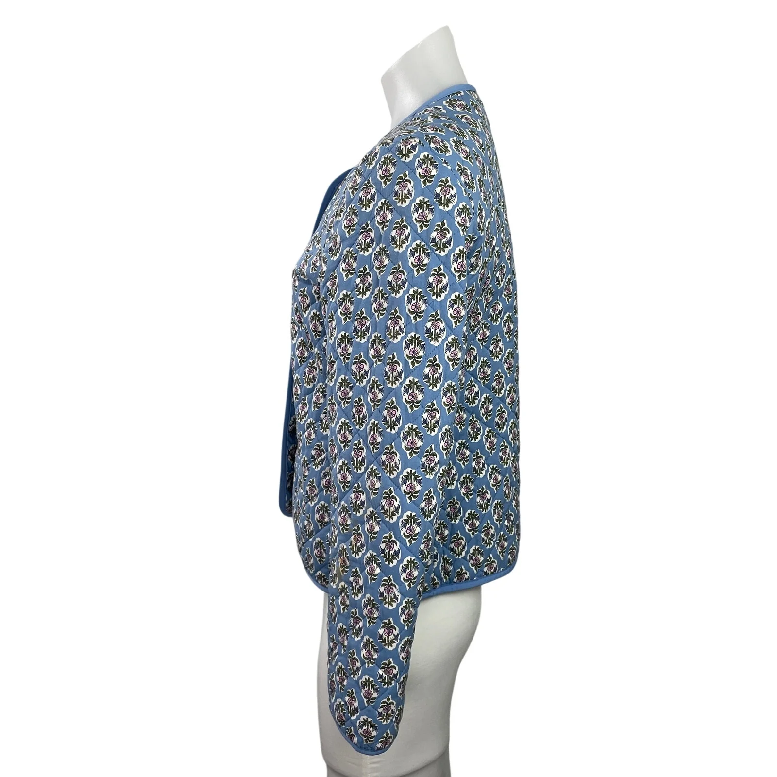 J.Crew Blue Floral Block-print Quilted Button Down Long Sleeve Coat Jacket Sz 4 - Image 2