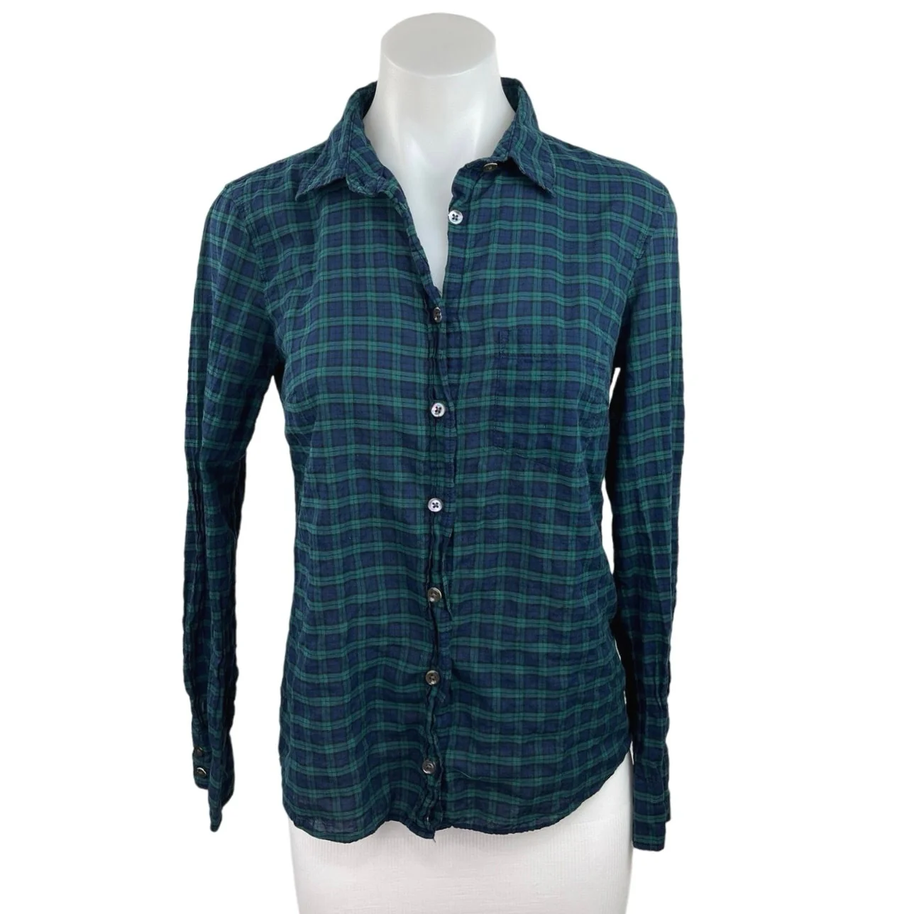 J. Crew Boy Women's Plaid Blue Long Sleeve Collared Button Up Blouse Top Size 2