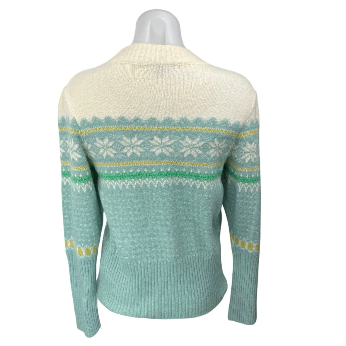J.Crew Cream Blue Fair Isle Ribbed Knit Crew Neck Pullover Sweater Top Size M - Image 2