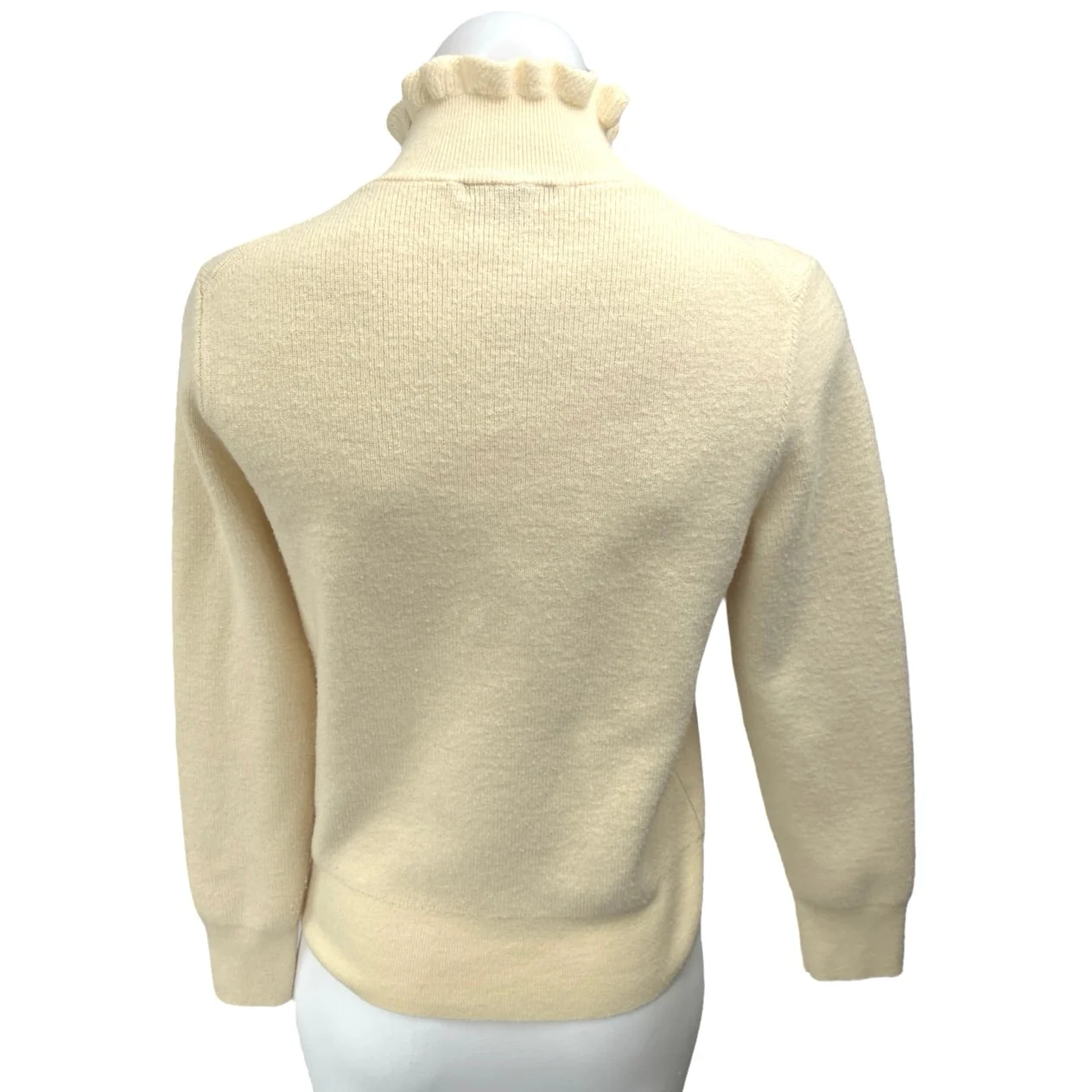 J.Crew Cream Merino Wool Ruffle Mock Neck Long Sleeve Pullover Sweater Top M - Image 2