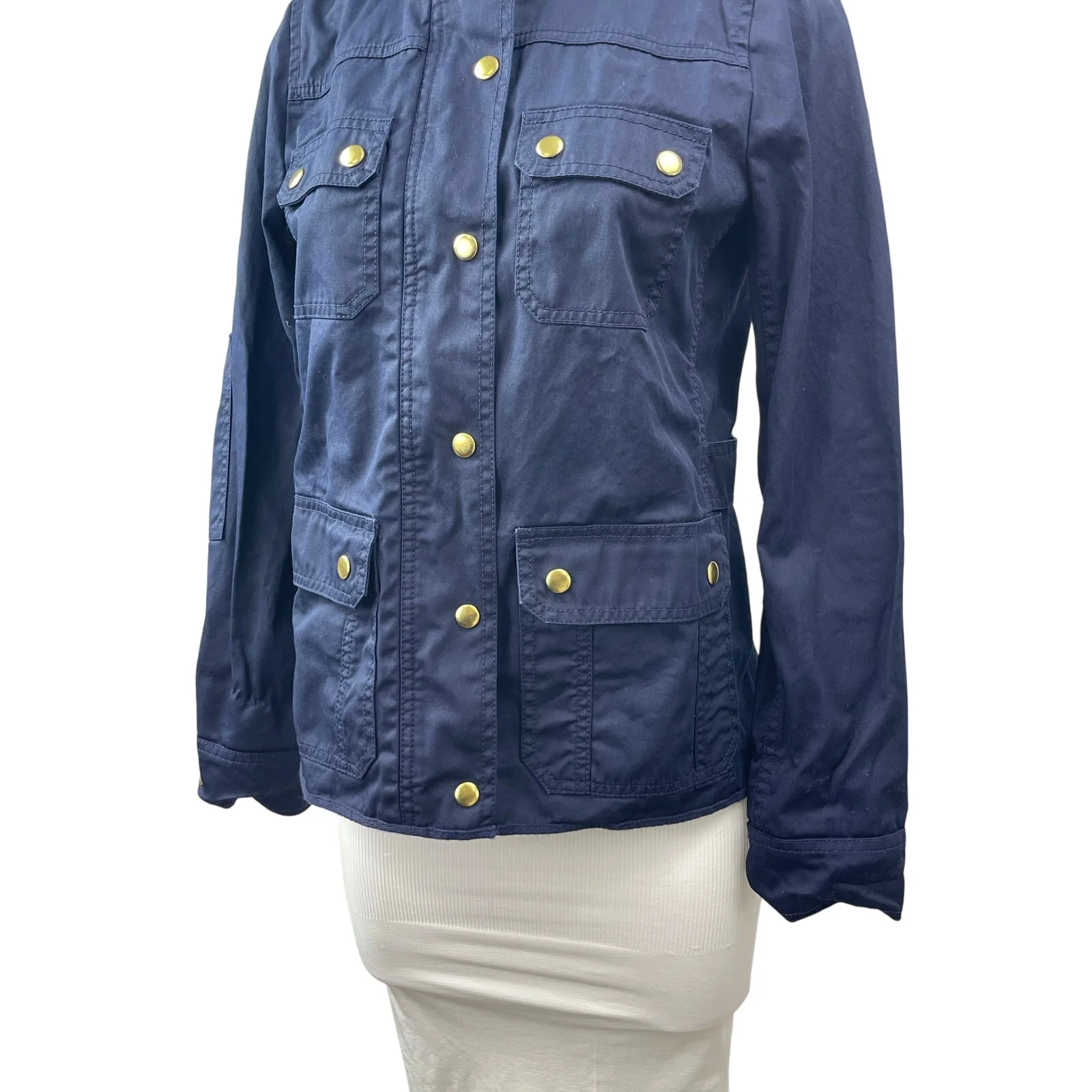 J.Crew Downtown Blue Long Sleeve Boyfriend Military Utility Field Coat Jacket XS - Image 4