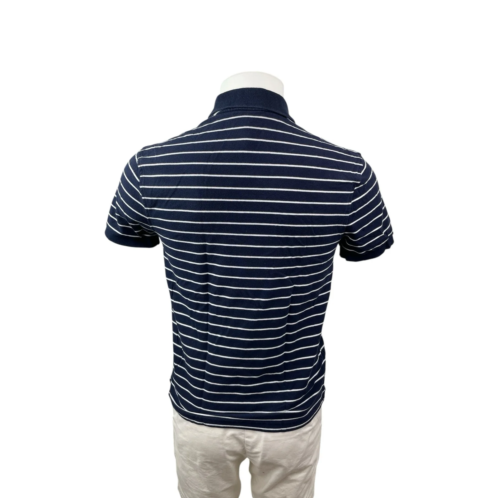 J.Crew Flex Pique Mens Navy Blue Striped Short Sleeve Golf Polo Shirt Top Size S - Image 4