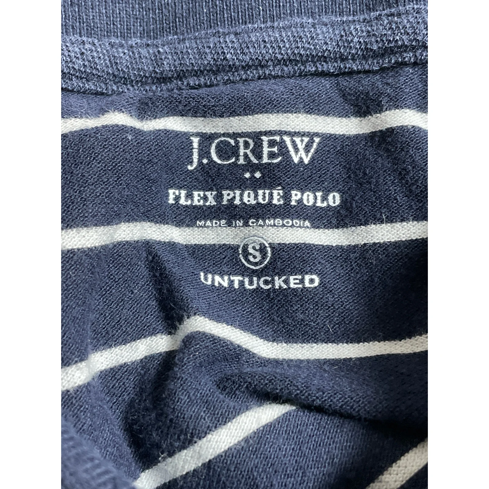 J.Crew Flex Pique Mens Navy Blue Striped Short Sleeve Golf Polo Shirt Top Size S - Image 5