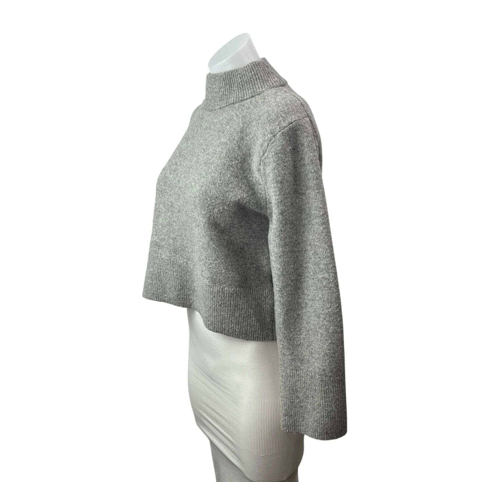 J.Crew Gray Alpaca Wool Mock Neck Long Sleeve Crop Sweatshirt Sweater Top Sz XXS - Image 2