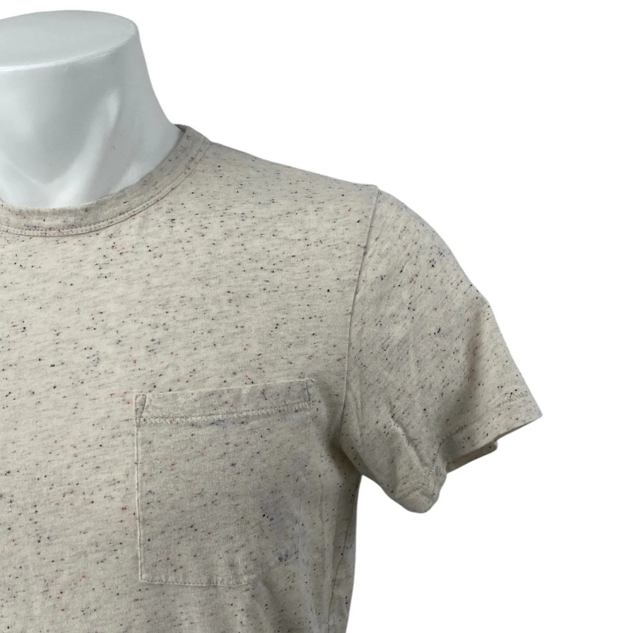 J.Crew Men's Beige Short Sleeve Speckled Crew Neck Pocket T Shirt Tee Top Sz S - Image 2