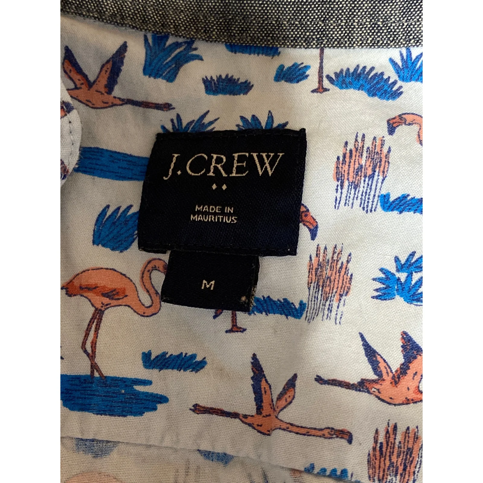 J.Crew Mens Blue Flamingo Print Short Sleeve Pocket Button Down Shirt Top Size M - Image 4