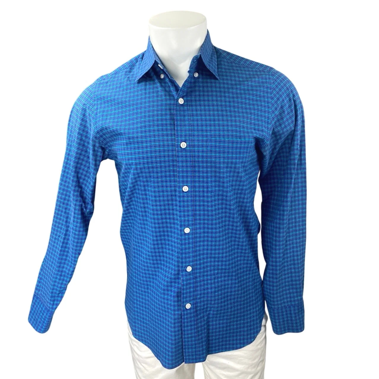 J.Crew Mens Blue Green Plaid Check Long Sleeve Button Up Dress Shirt Top Size XS