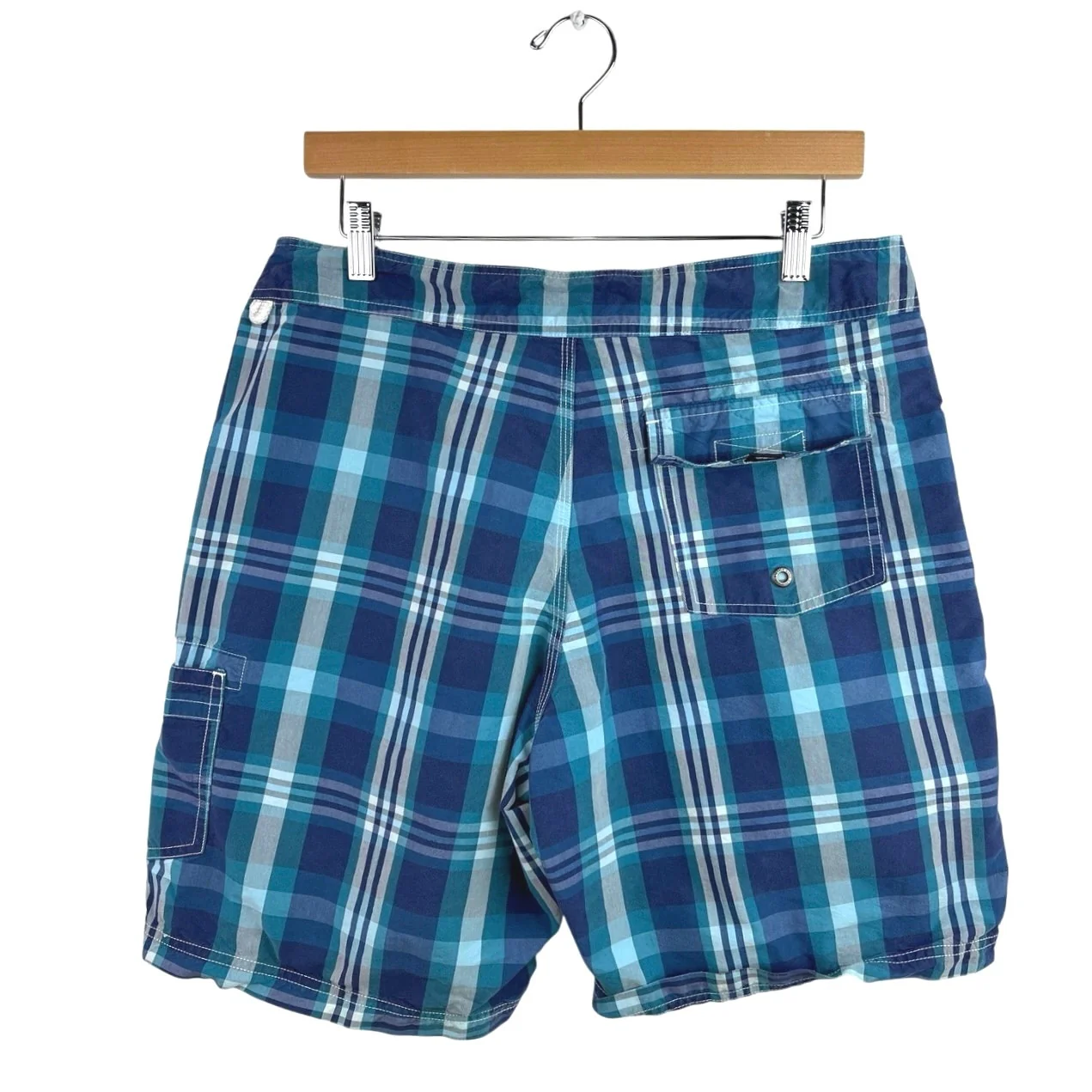 J.Crew Men's Blue Plaid Checkered Drawstring Pockets Swim Board Trunks Shorts 32 - Image 2