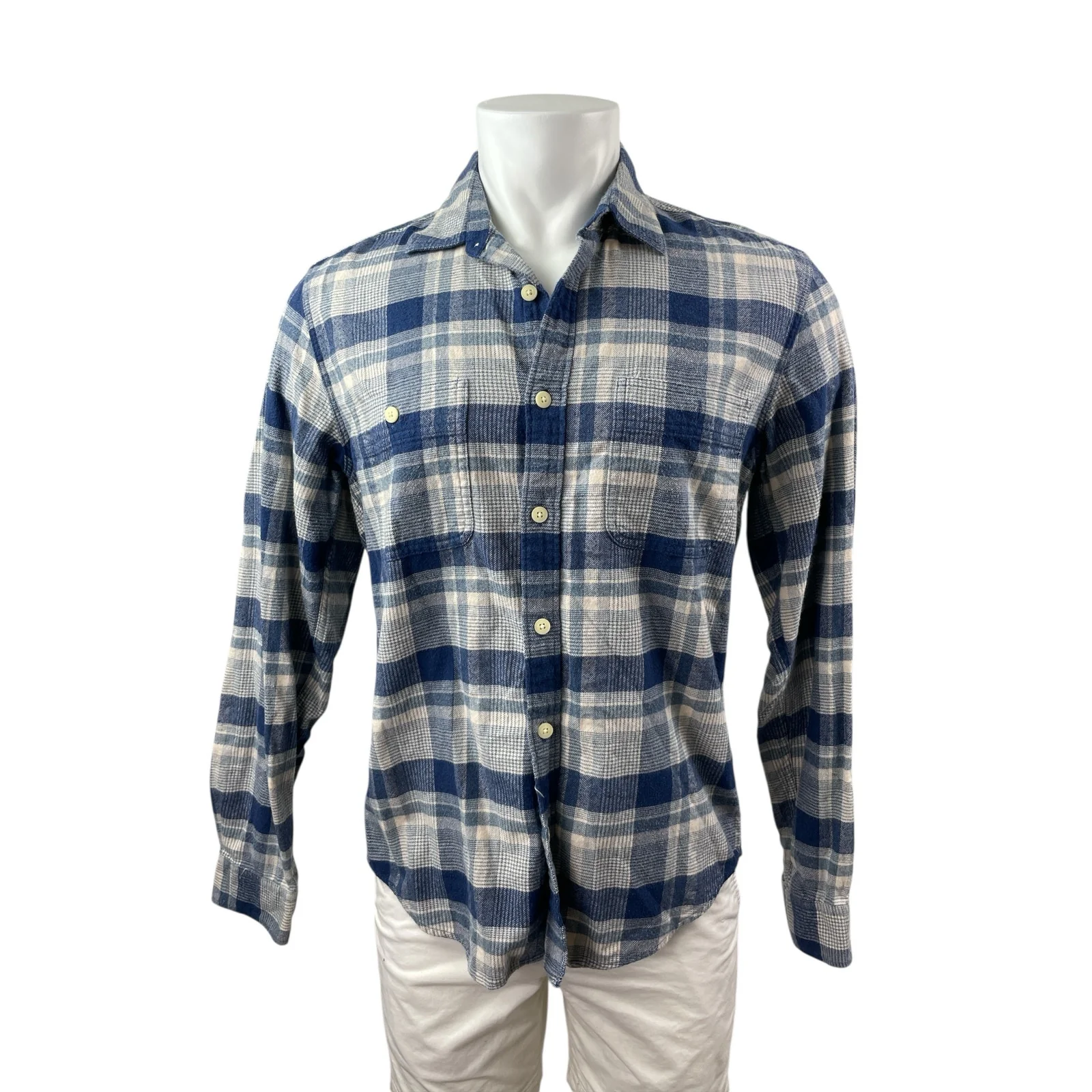 J.Crew Men's Blue Plaid Flannel Slim Fit Long Sleeve Button Down Shirt Top Sz M