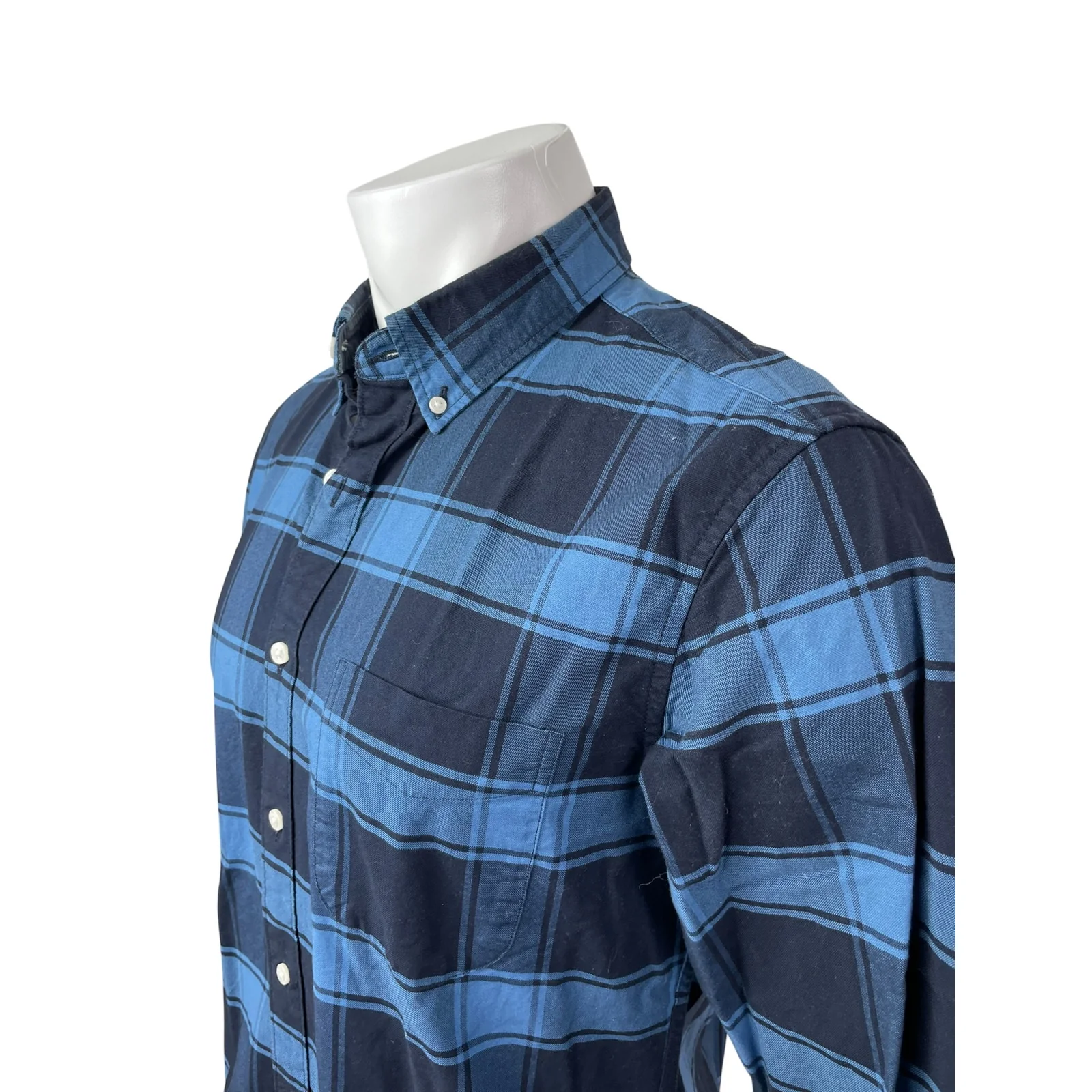 J.Crew Men's Blue Plaid Flannel Slim Oxford Long Sleeve Button Down Shirt Top M - Image 3
