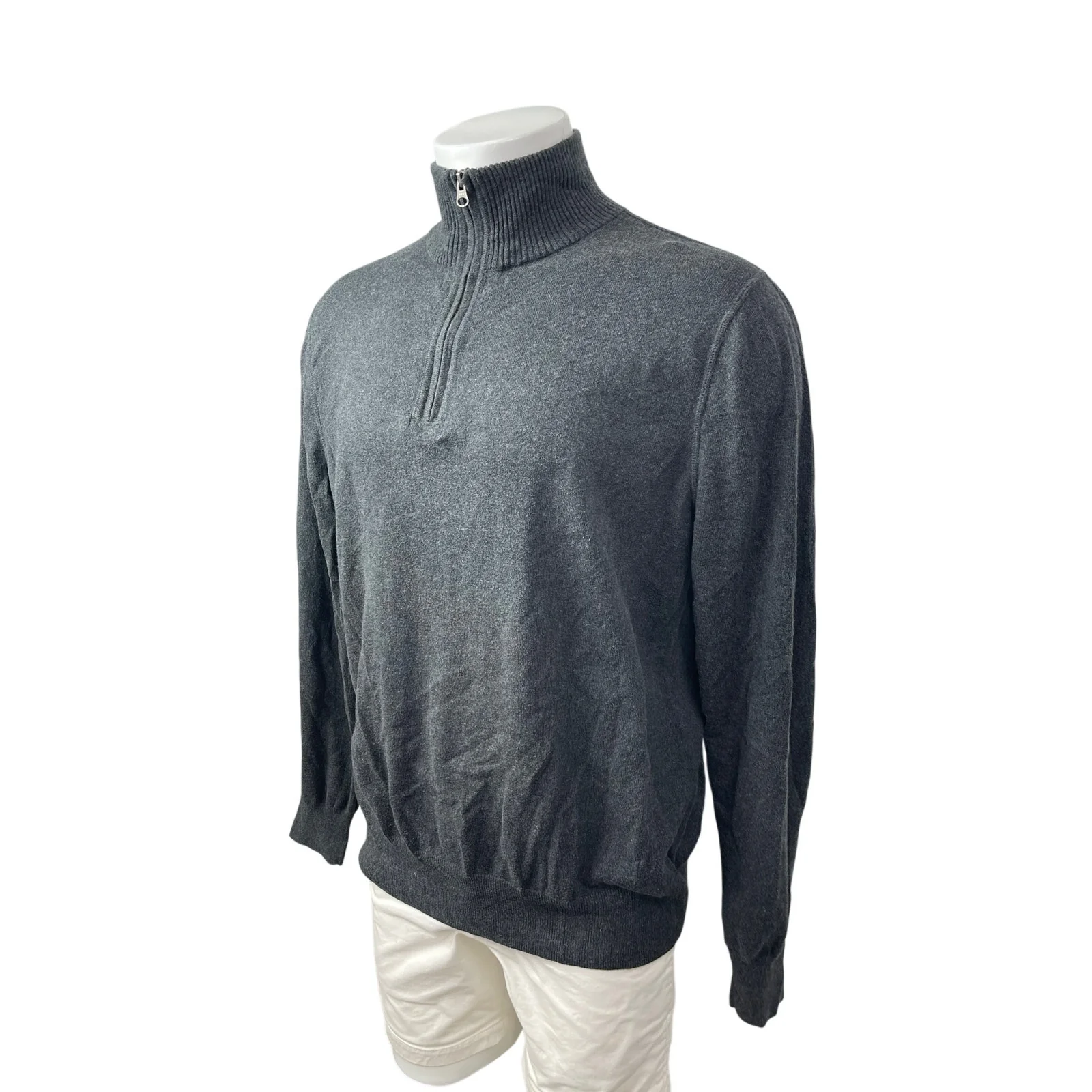 J.Crew Men's Gray Cashmere Quarter Zip Knit Long Sleeve Sweater Top Size XL - Image 2