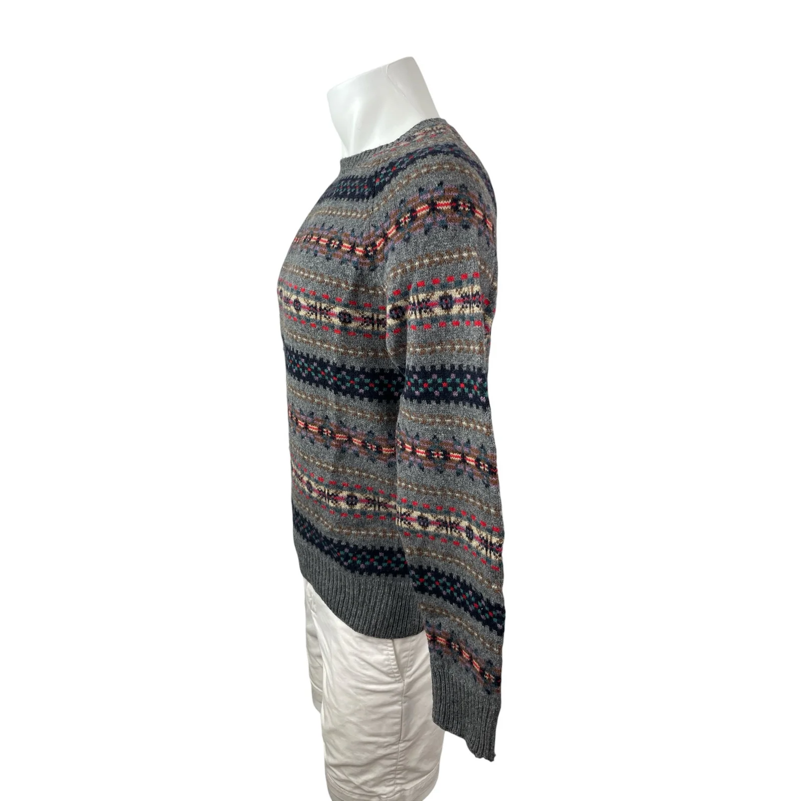 J.Crew Men's Gray Fair Isle 100% Lambs Wool Crew Neck Long Sleeve Sweater Size S - Image 3