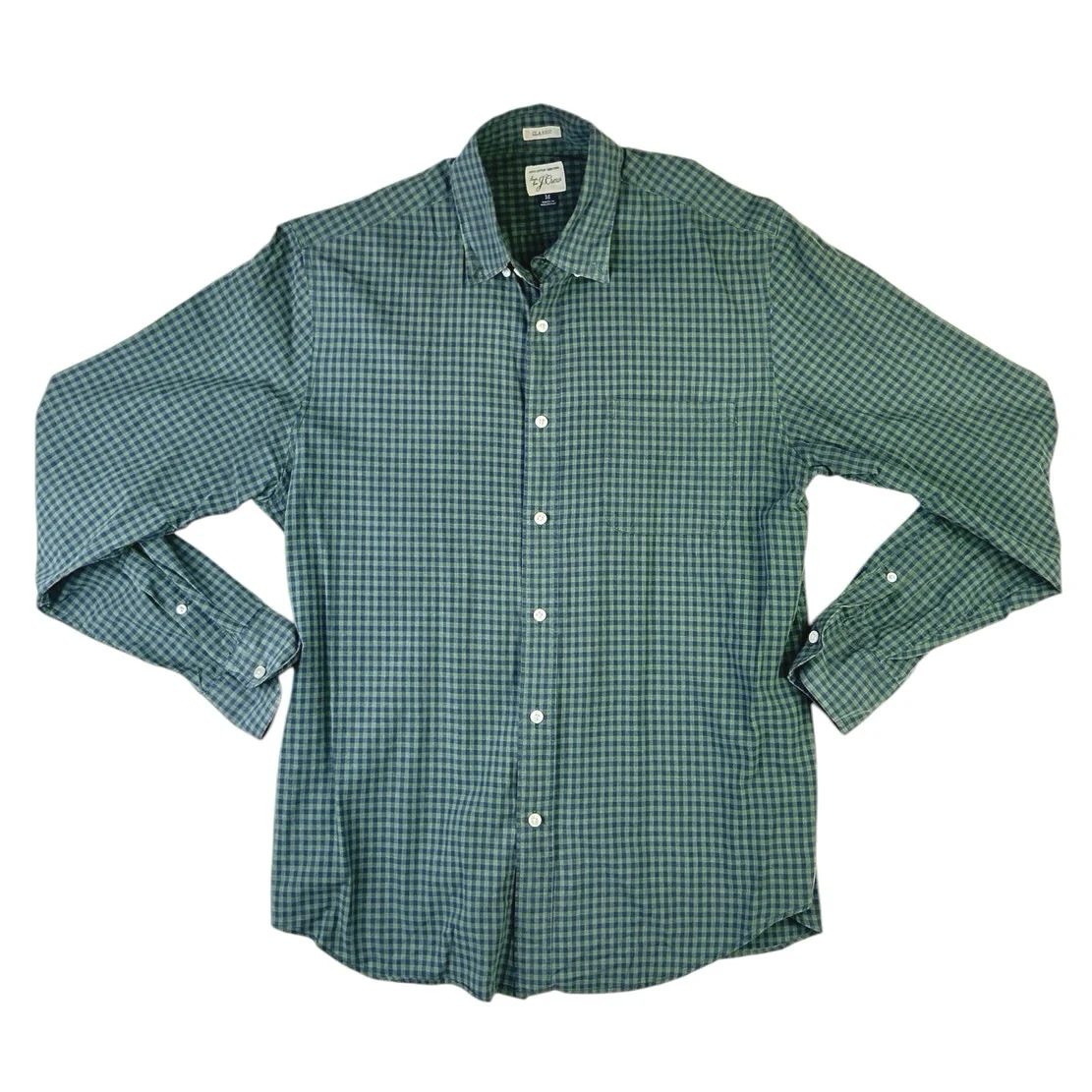 J.Crew Men's Green Classic Plaid Checkered Long Sleeve Button Down Shirt Top M