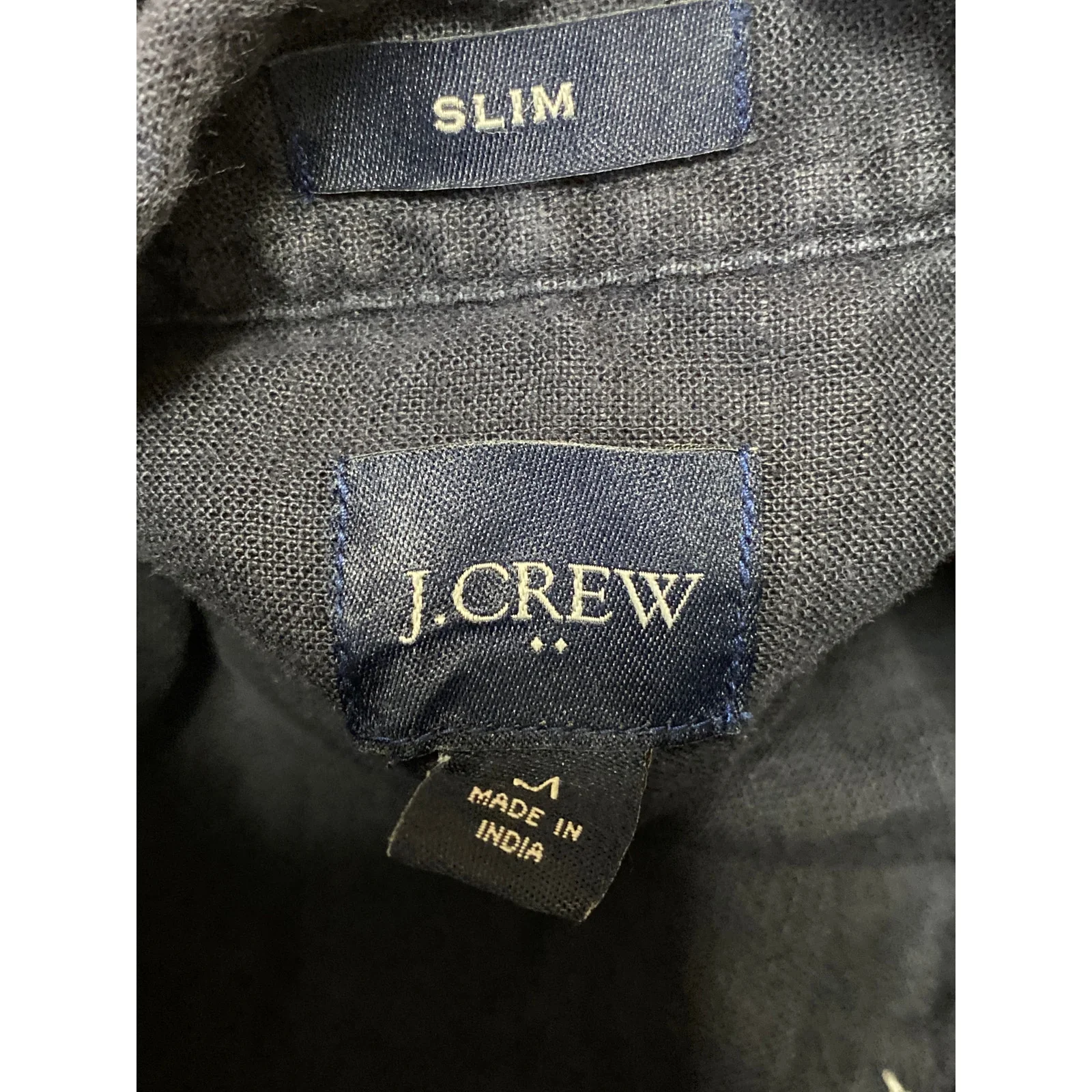 J.Crew Men's Navy Blue Linen Collared Short Sleeve Slim Button Down Shirt Top M - Image 3