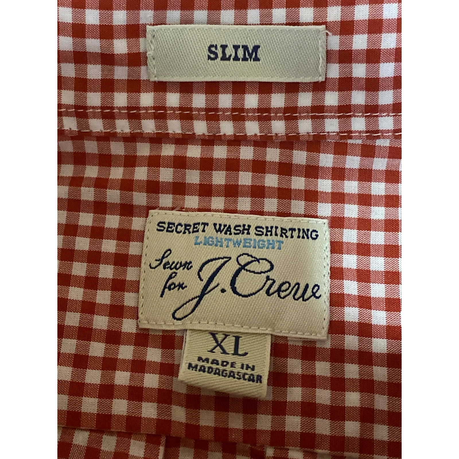 J.Crew Men's Red Gingham Checkered Long Sleeve Button Down Shirt Top Size XL - Image 3