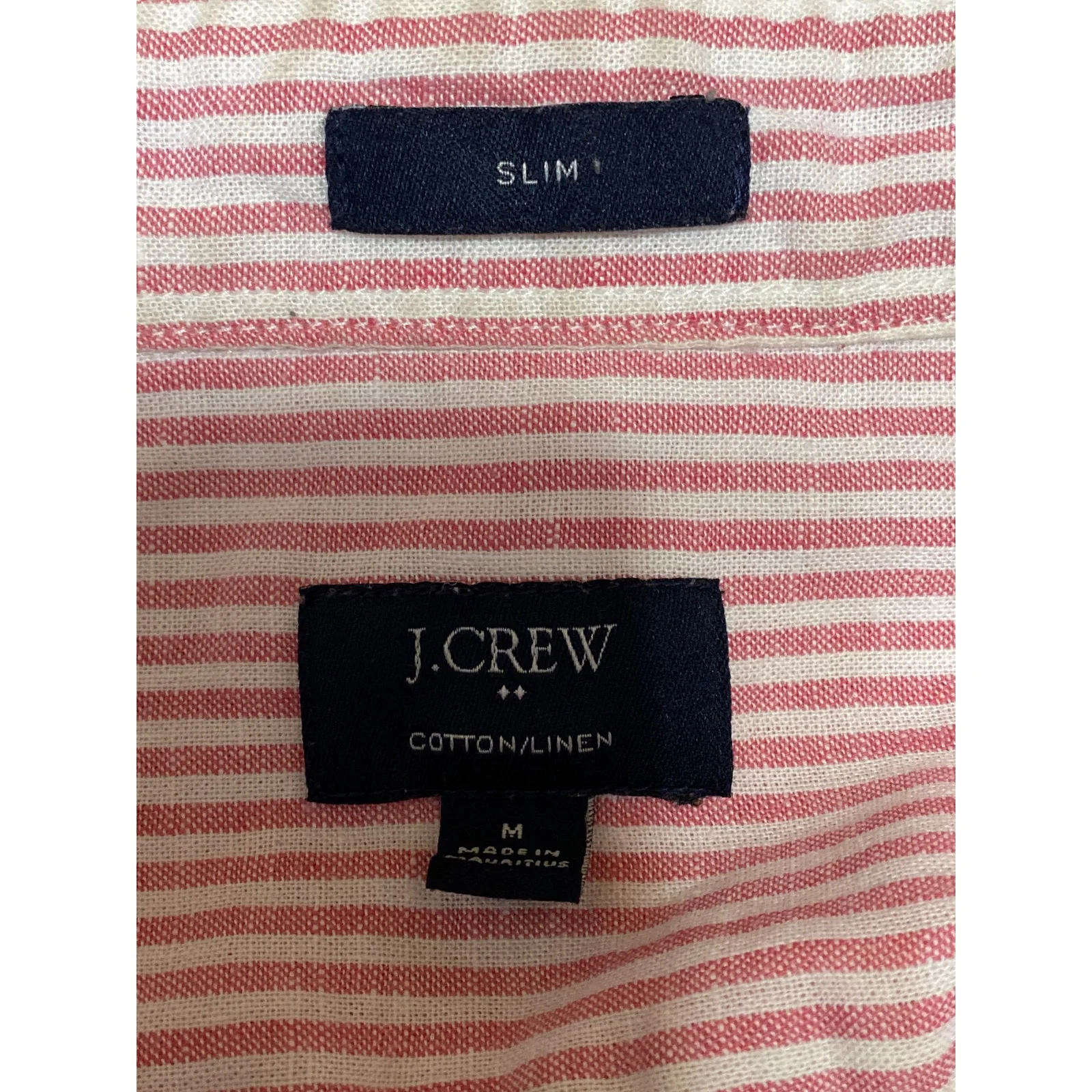 J.Crew Mens Red Striped Linen Slim Fit Short Sleeve Pocket Button Up Shirt Top M - Image 3