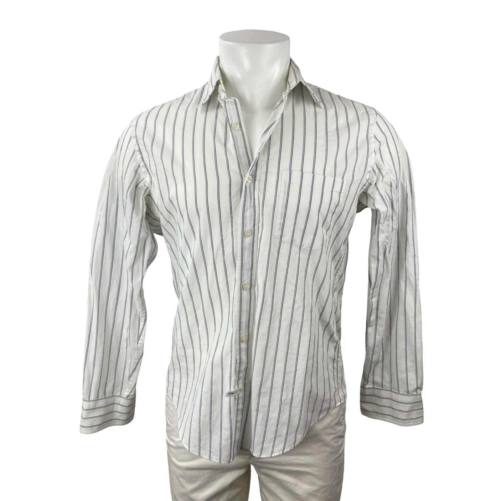 J.Crew Men's White Striped Collared Long Sleeve Slim Button Down Shirt Top Sz M