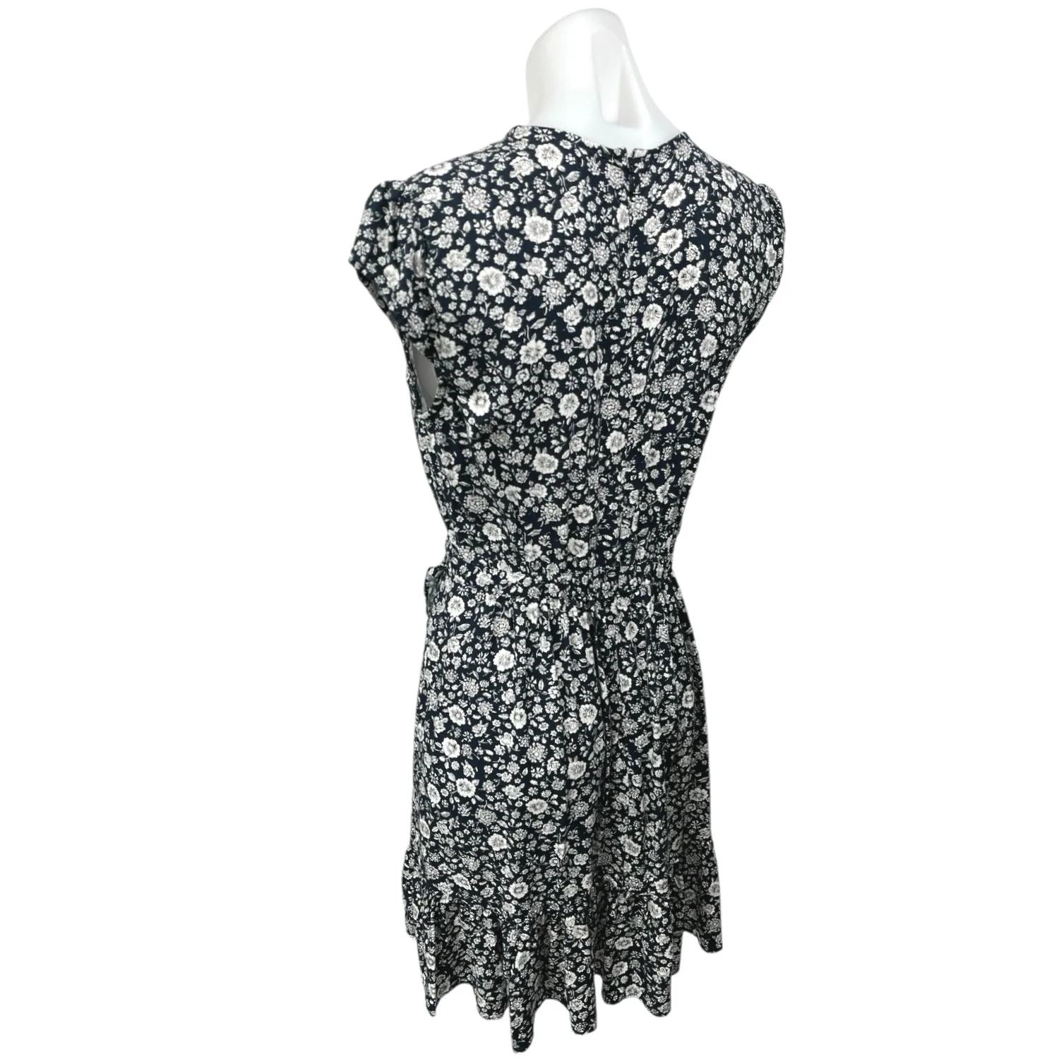 J.Crew Navy Blue Floral Ruffle Faux Wrap V-Neck Short Sleeve Mini A-Line Dress 4 - Image 2