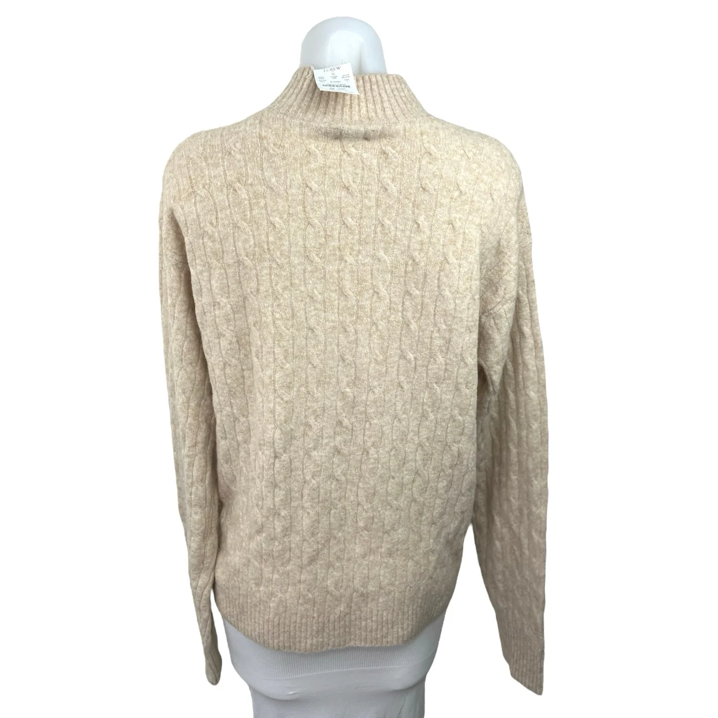 J.Crew NWT Tan Extra Soft Wool Blend Cable Knit Mock Neck Pullover Sweater Sz L - Image 2