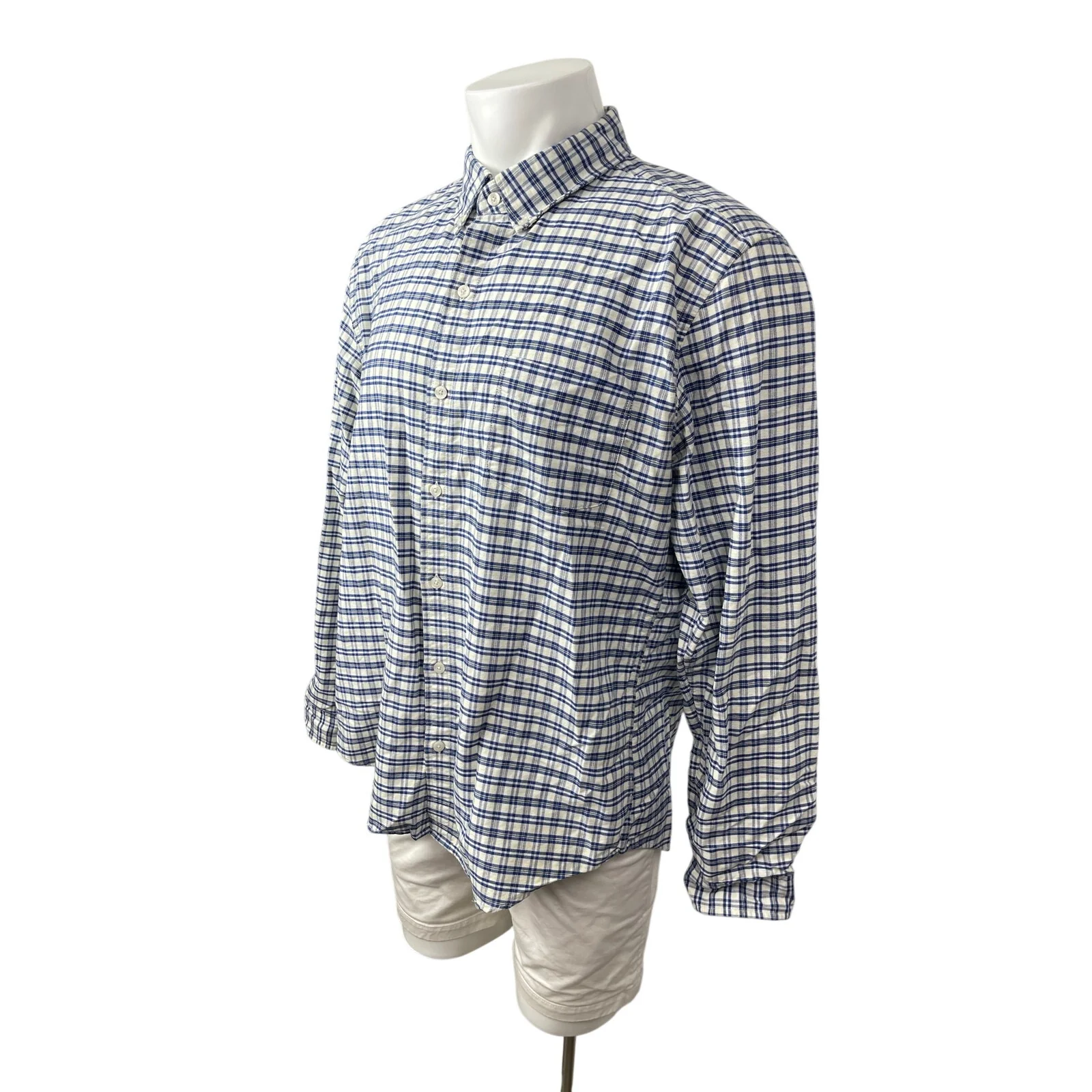 J.Crew Oxford Mens Blue Plaid Slim Fit Long Sleeve Button Down Shirt Top Size XL - Image 3