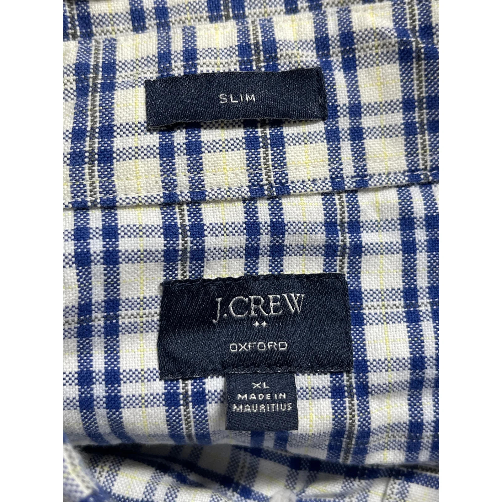 J.Crew Oxford Mens Blue Plaid Slim Fit Long Sleeve Button Down Shirt Top Size XL - Image 5