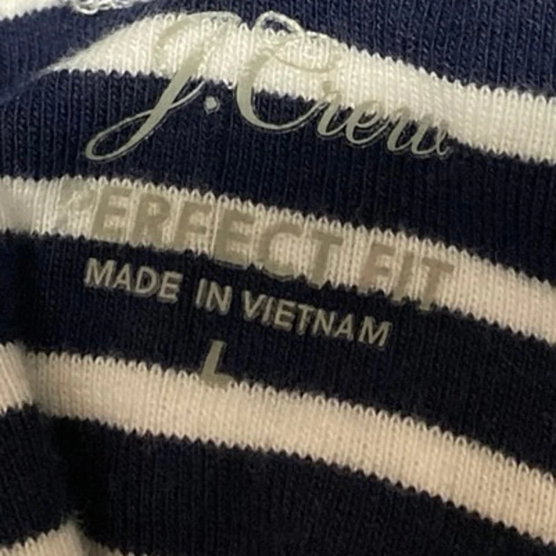J,Crew Perfect Fit Navy Blue White Striped Long Sleeve Turtleneck Sweater Top L - Image 3