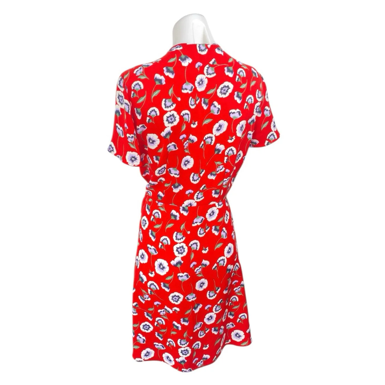 J.Crew Red Floral Short Sleeve V-Neck Tie Waist Mini Fit & Flare Wrap Dress Sz 6 - Image 2