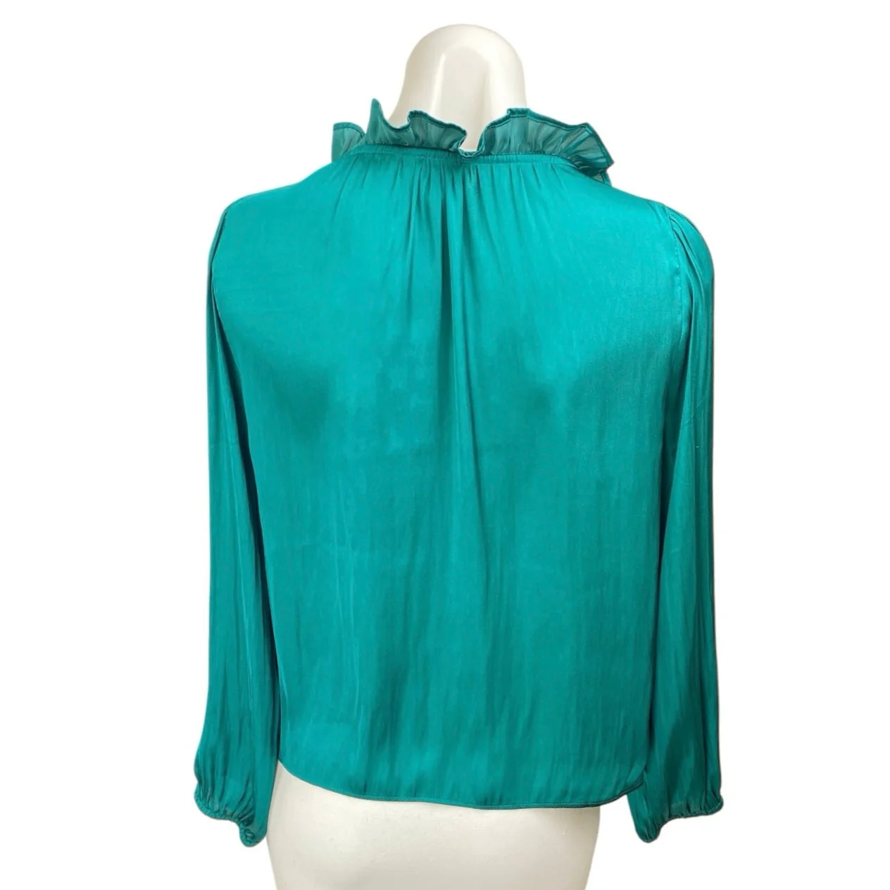 J.Crew Teal Blue Green Long Sleeve Scoop Ruffle Neck Pullover Blouse Top Size S - Image 2
